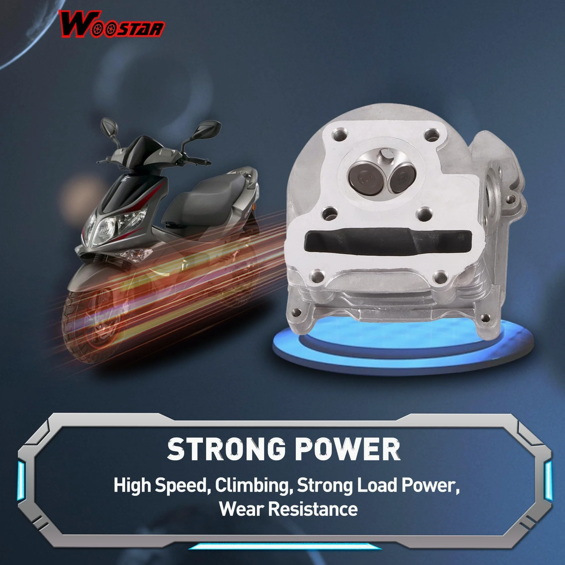 WOOSTAR 47mm Cilindro con Culata y Juego de Anillos de Pistón Kit de Juntas para GY6 72cc 80cc Taotao 49cc 50cc 4 Tiempos 139QMB 139QMA Scooter ATV
