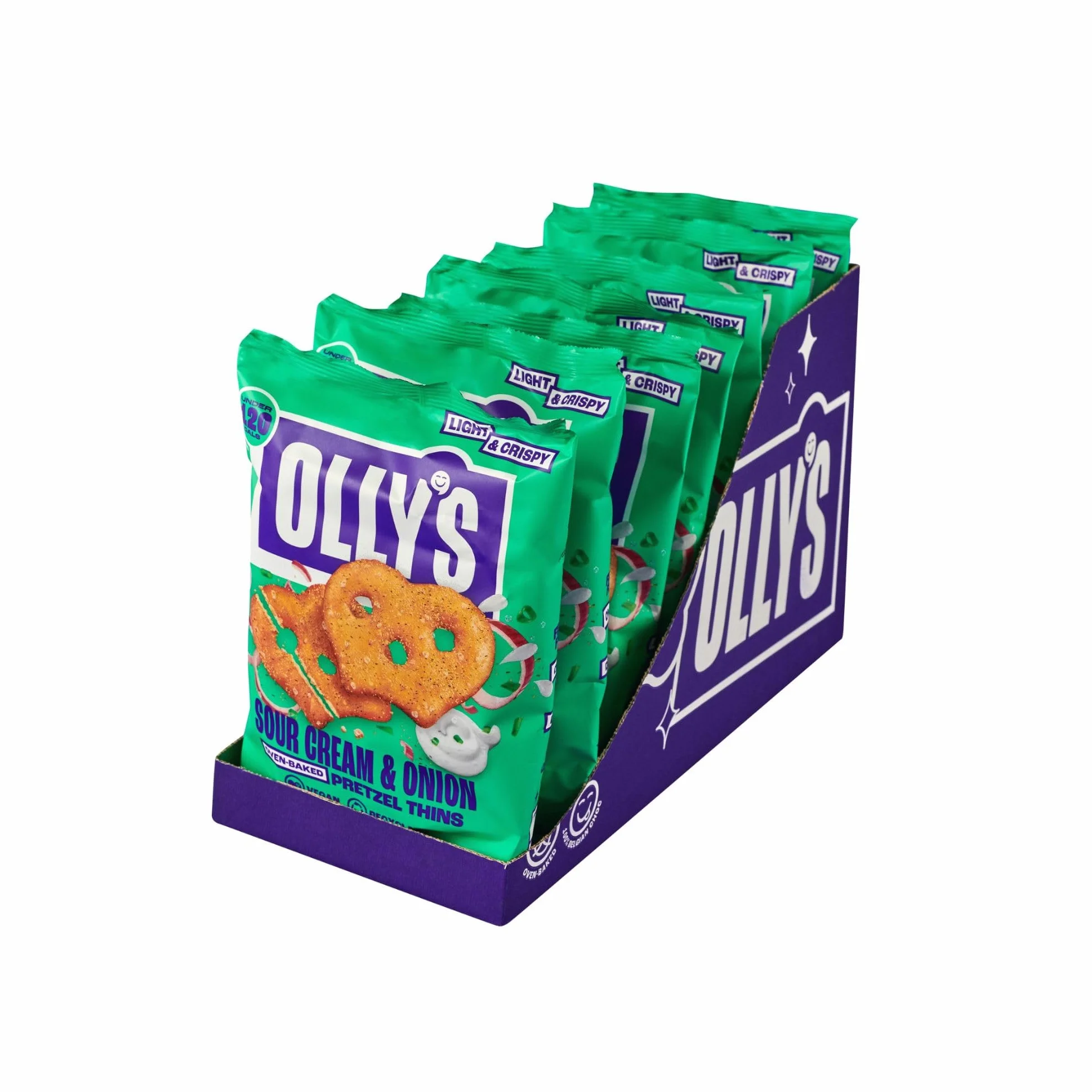 Olly's Pretzels horneados Sabor a Crema Agria y Cebolla, Snacks Veganos, Pack 7 bolsas x 140g