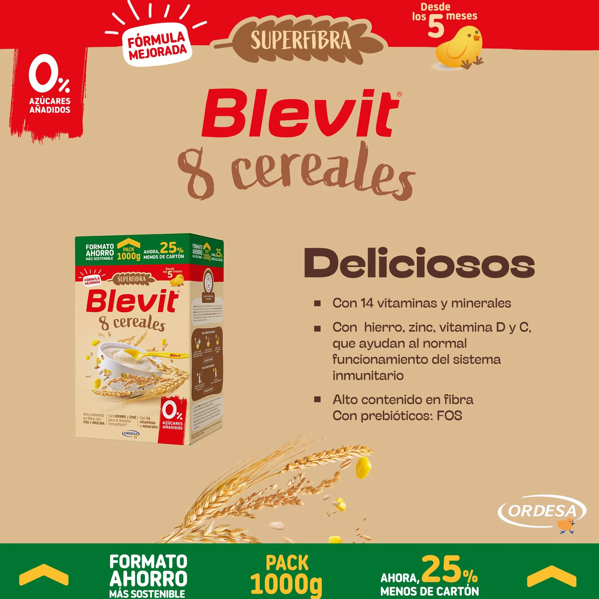 Blevit Superfibra 8 Cereales 1kg Papilla para Bebé 5 Meses Vitaminas Minerales Fibra