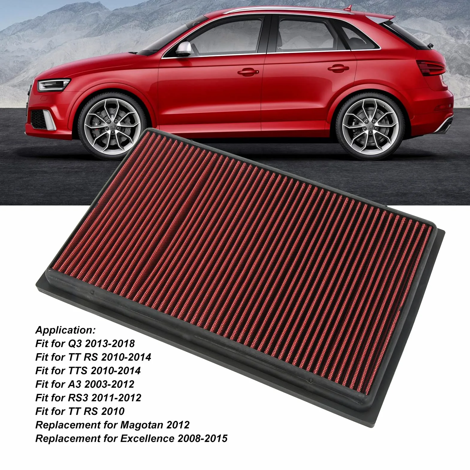 Generic Filtro de Aire de Motor de Coche Reutilizable de Alto Flujo 33 2384 con Metal y Papel de Filtro para Q3 A3 TT RS3 TTS Excellence