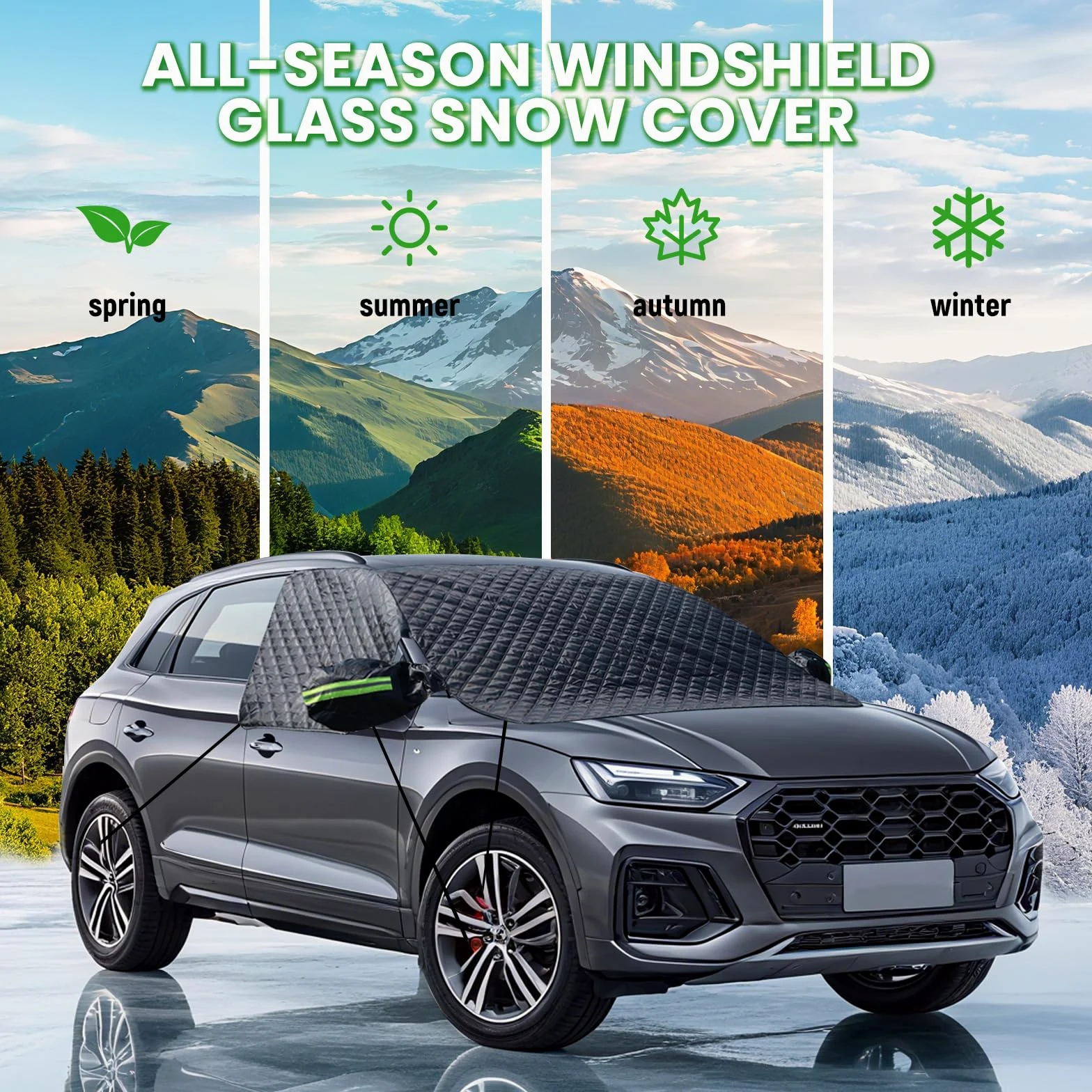 auvstar Protector de Parabrisas, Espesado Cubre Parabrisas Invierno,Cubierta Plegable para Coche y SUV, Protege de Hielo, Nieve y Viento (Negro)