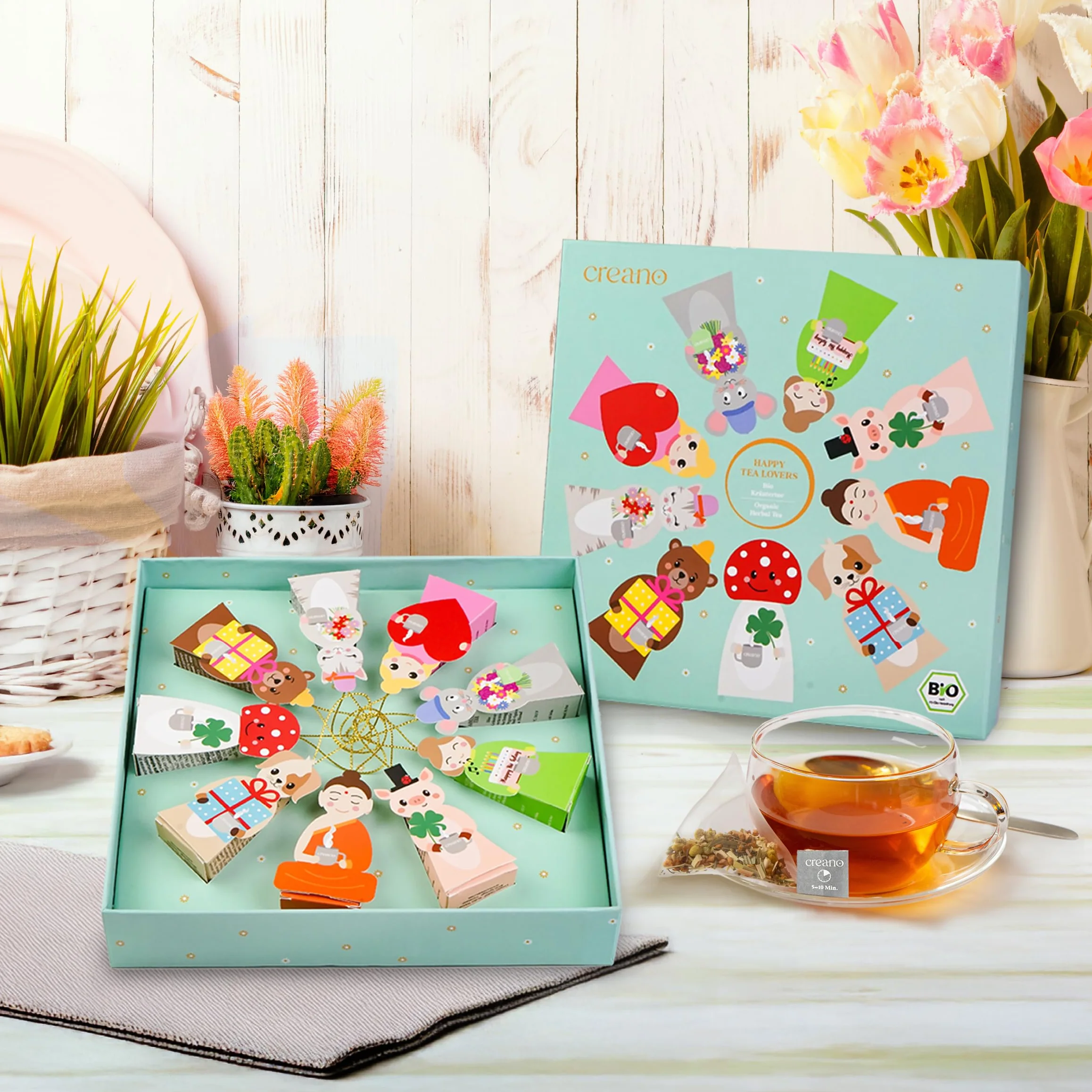 Creano Set de Regalo de Té Bio con 9 Figuras Adorables de Infusión para Amantes del Té