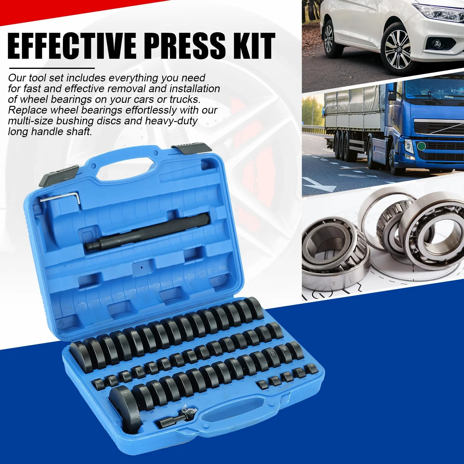 NYXOVA Juego de herramientas de conductor de bujes personalizados 52 en 1, removedor de sello de carrera, extractor de cojinetes de rueda de transmisión, kit de herramientas de prensa de cojinetes