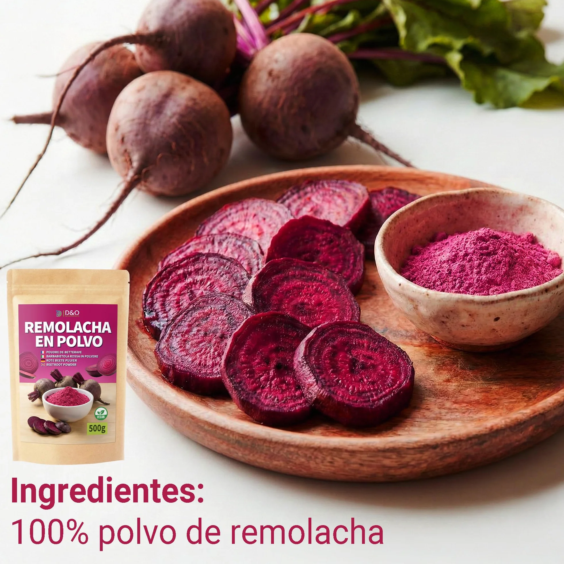 Remolacha en Polvo 500g - 100% Natural, Secado Suavemente al Aire, Sin Aditivos, Vegano