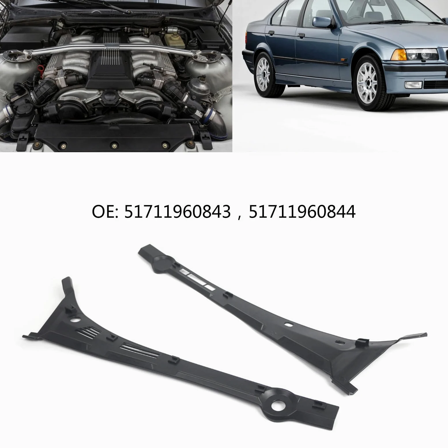 Cubiertas de parabrisas para E36 90-00 51711960843 51711960844 delantero izquierdo y derecho, cubiertas de motor para limpiaparabrisas