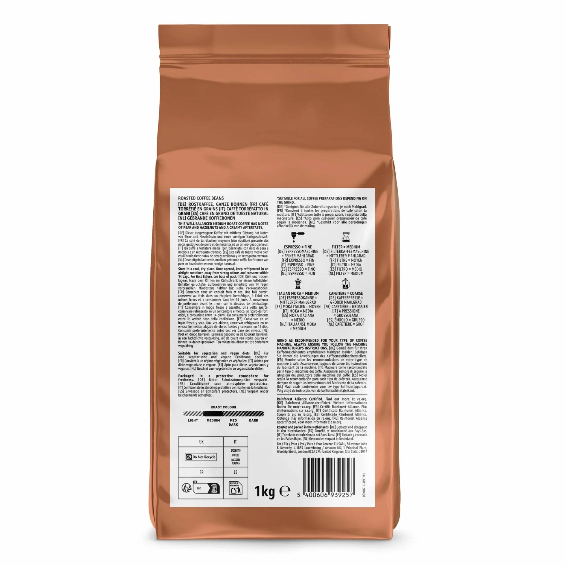 Amazon Crema Café En Grano De Tueste Natural Intensidad 4, 1kg
