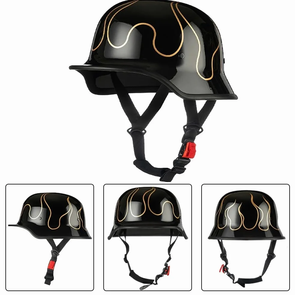 Cascos Half-Helmet, Casco De Cara Abierta, Casco Semi Cubierto para Motocicleta, Moto De Estilo Retro Homologado ECE Casco Alemán De La Segunda Guerra Mundial