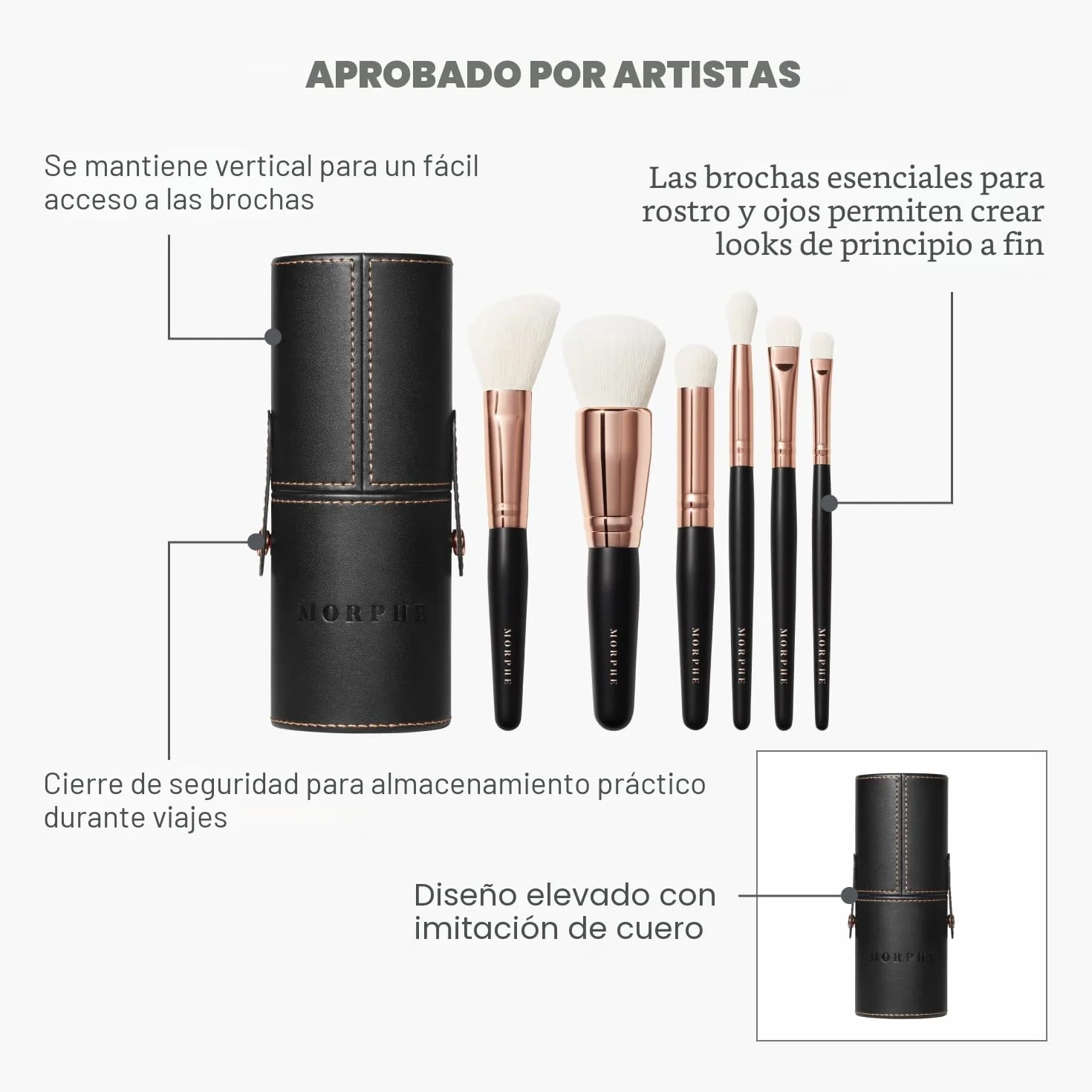 Morphe Rose Away Juego de 6 brochas de maquillaje para ojos y cara con cerdas sintéticas y estuche