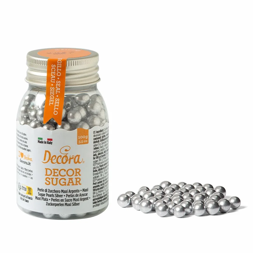 Decora Perlas plateadas grandes en azúcar 100 g