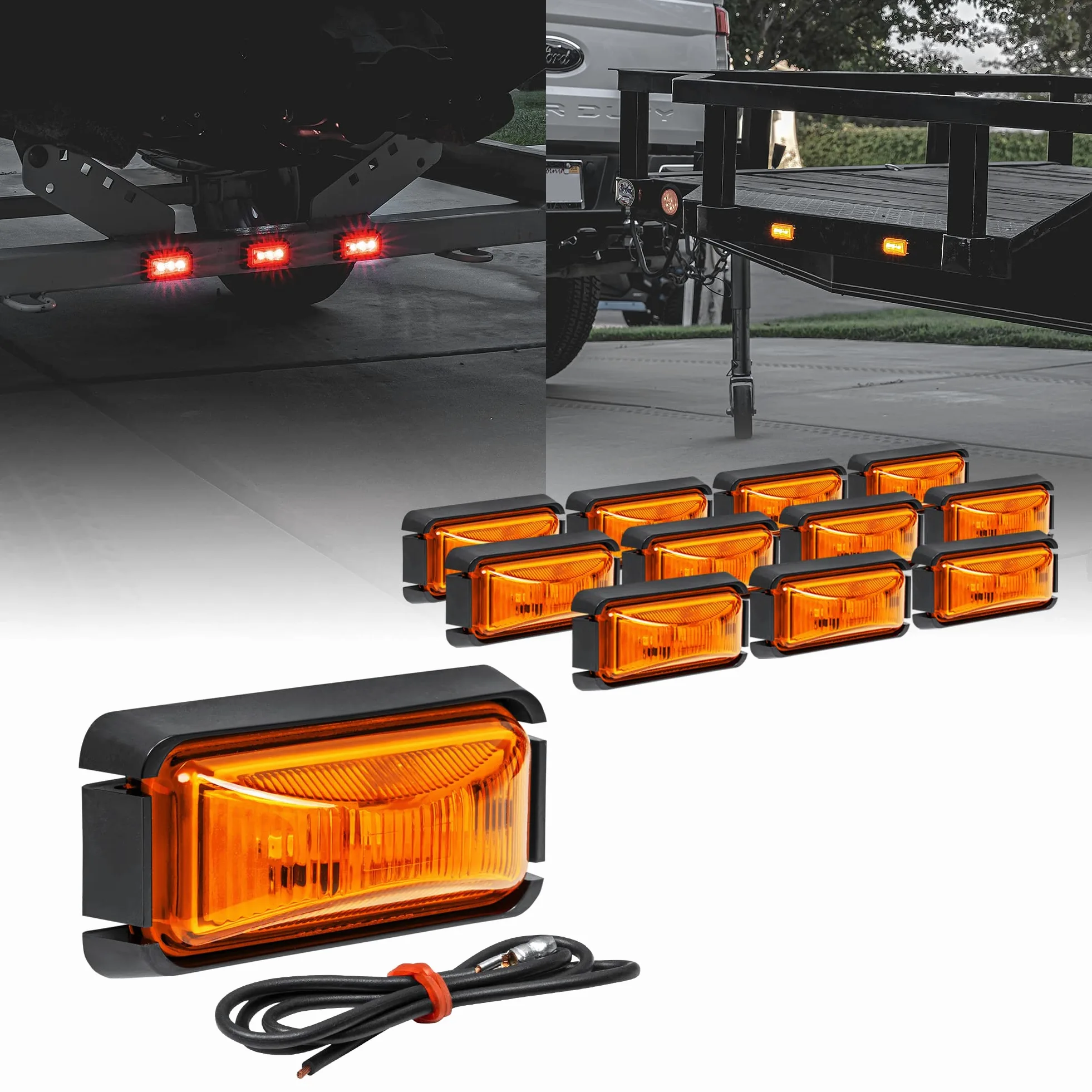 12 luces LED ámbar de 6,4 cm con bisel negro [DOT FMVSS 108] [SAE P2PC] [montaje en superficie] [resistente al agua IP67] luces de señalización laterales para remolques y camiones