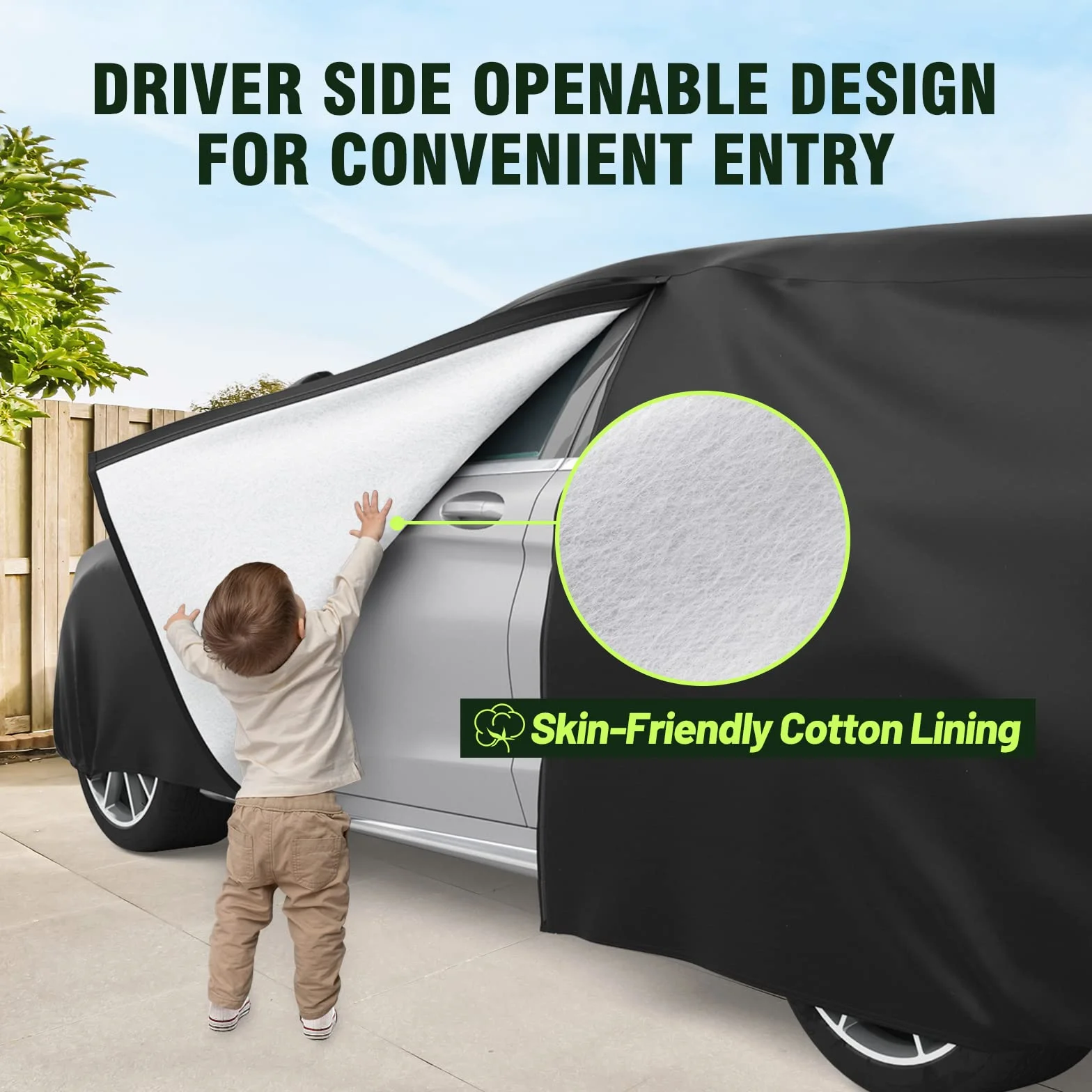 Favoto Cubierta de Coche Impermeable, Funda de Coche Exterior Oxford+Algodón con Cremallera para SUV Compacto Anti-UV Transpirable Resistente al Polvo Lluvia Rasguño Nieve al Aire Libre 465x185x160cm