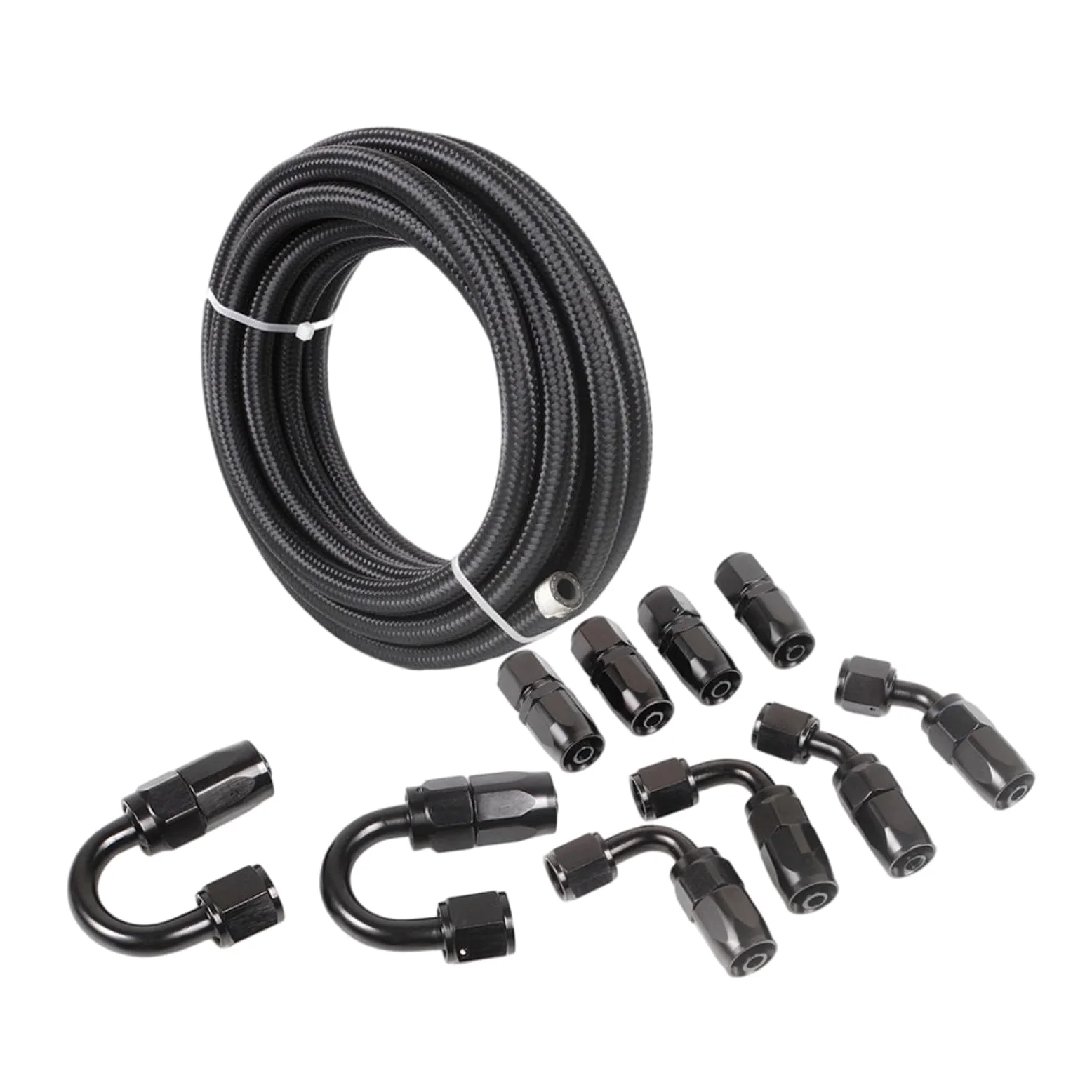 Juego de mangueras de nailon y acero inoxidable AN6, 6 m, para trenzadas, con 10 accesorios para aceite, combustible, hidráulica, color negro