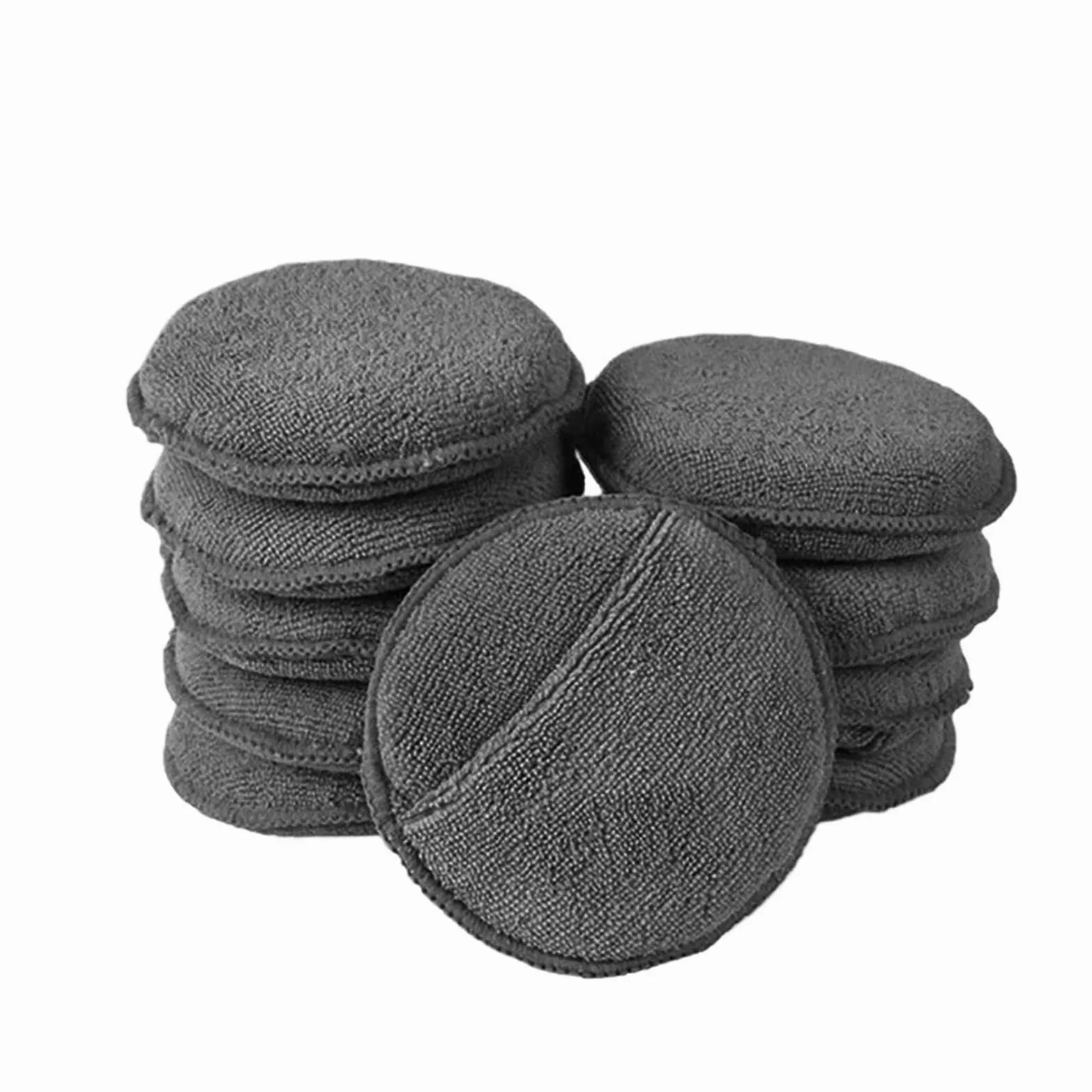 Genérico Almohadillas aplicadoras detalladas de Coches, Esponja Pulido y Encerado for el Cuidado del Coche, Bolsa Redonda Microfibra Suave, Espuma, Herramientas Limpieza(10pcs Grey)