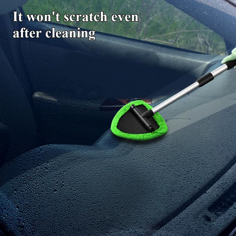 Herramienta de limpieza de parabrisas, limpiador de ventanas de coche, limpiador de parabrisas con 4 almohadillas de microfibra lavables reutilizables y mango extensible, kit de limpieza