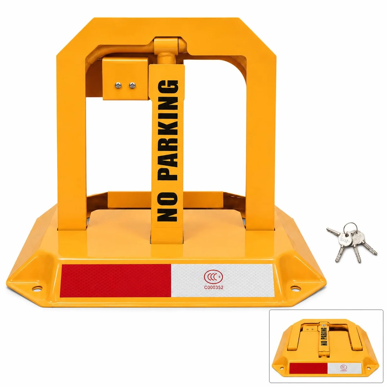 Bloqueador Plegable para Parking con Llave - Cepos Parking - Barrera Parking Seguridad - Cepo para Plaza de Garaje - Protección Antirrobo - Bolardos para Parking