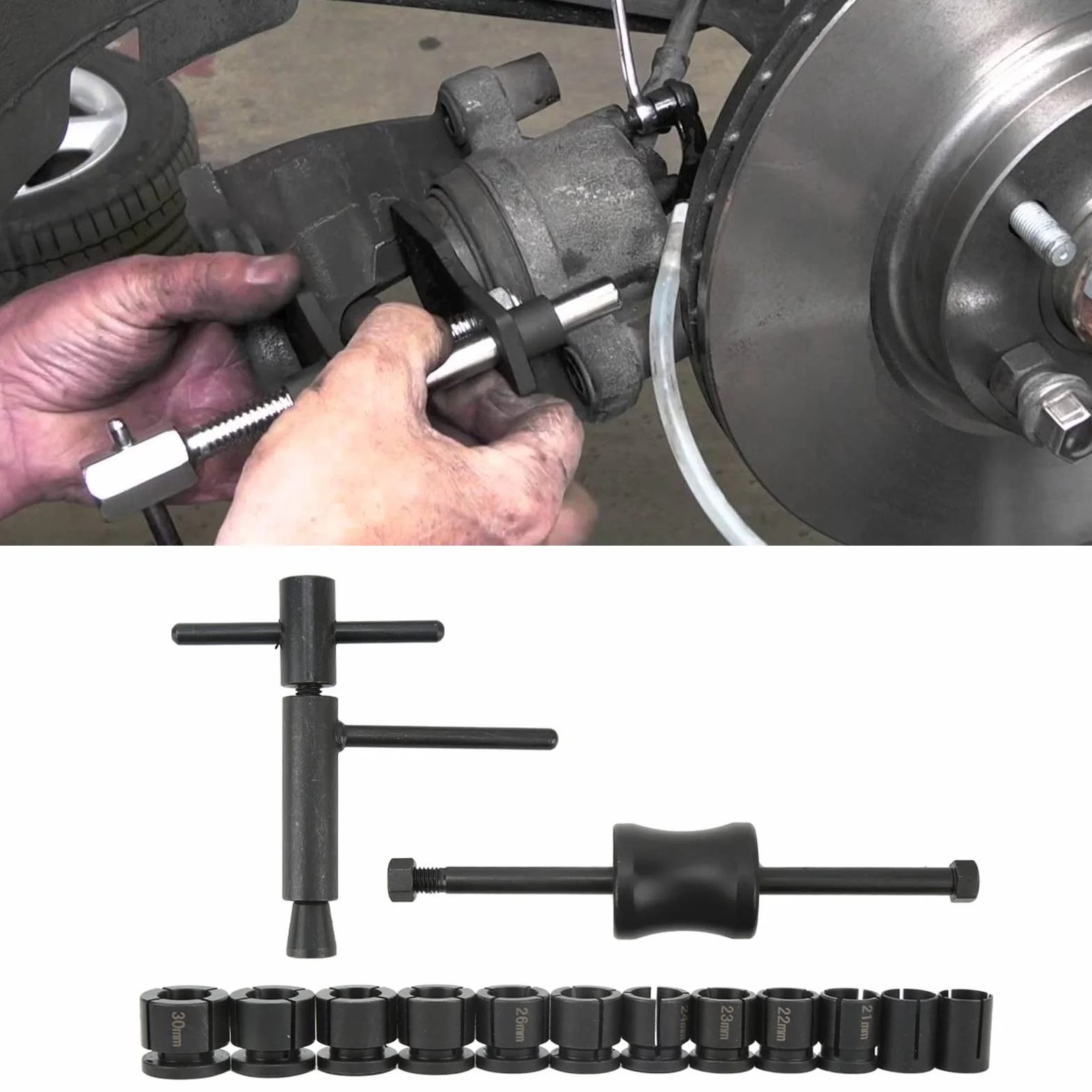 Juego de Extracción de Pistón de Freno de Motocicleta Aramox, Herramienta de Extracción de Pistón de Pinza de Freno de Motocicleta, 12 Adaptadores, Ajuste Universal para