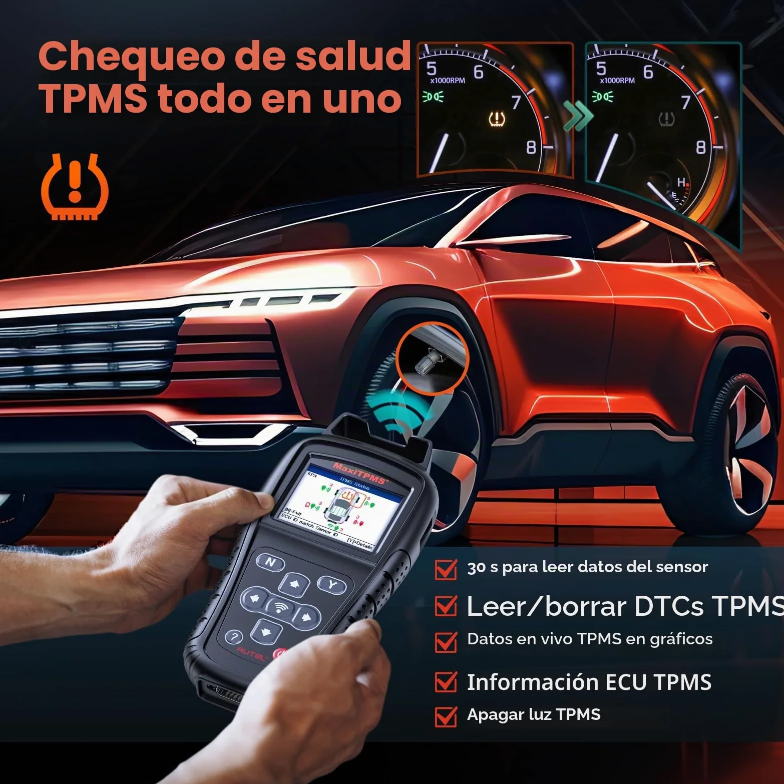 Autel MaxiTPMS TS408S Herramienta de Reaprendizaje TPMS: 2024 Herramienta de programación TPMS, Reinicio TPMS, Diagnóstico, Lectura, Borrado TPMS DTC, Actualización TS408/TS401, Igual Que TS501(Pro)