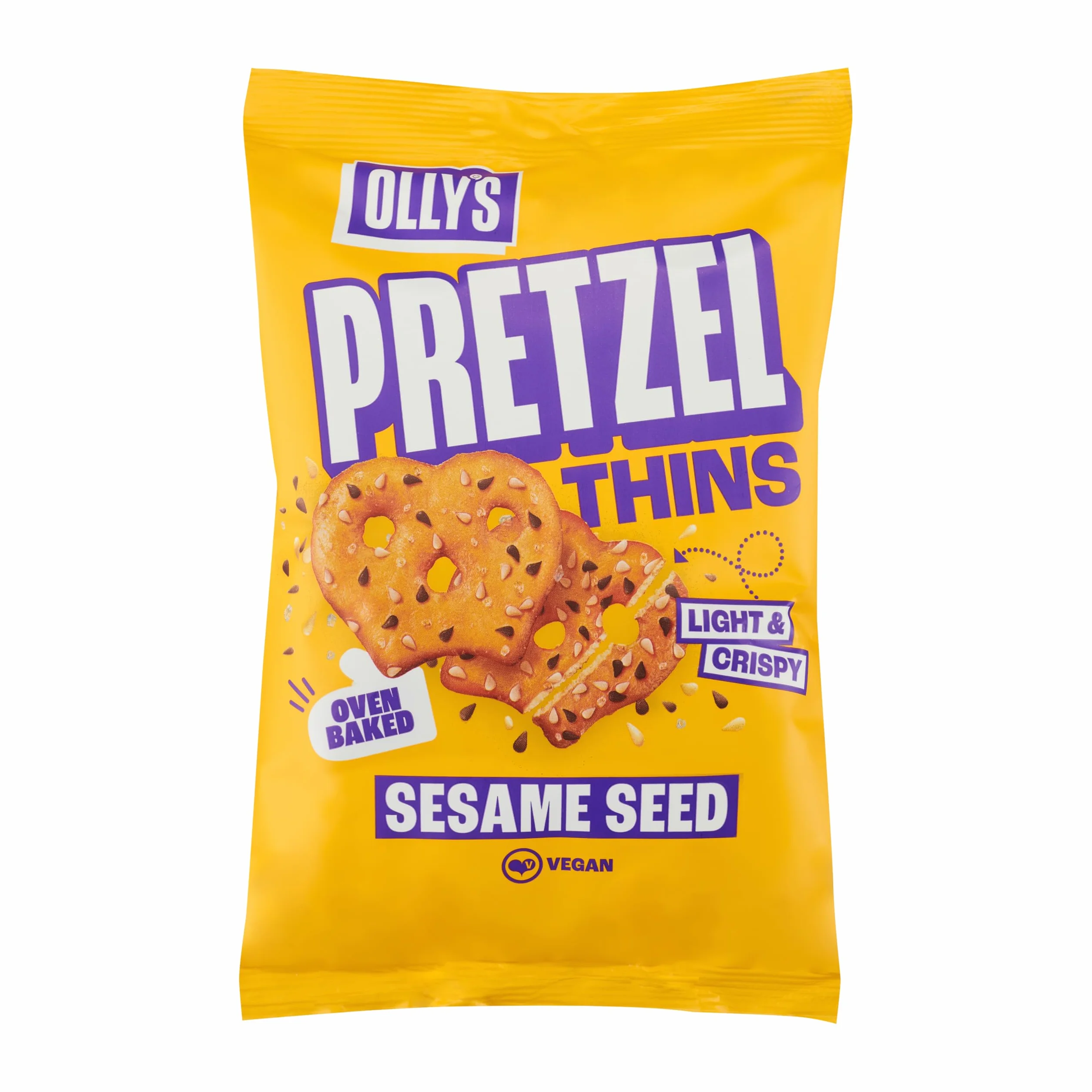 Olly's Pretzels horneados con Semillas de Sésamo, Snacks Veganos, Bolsa 140g
