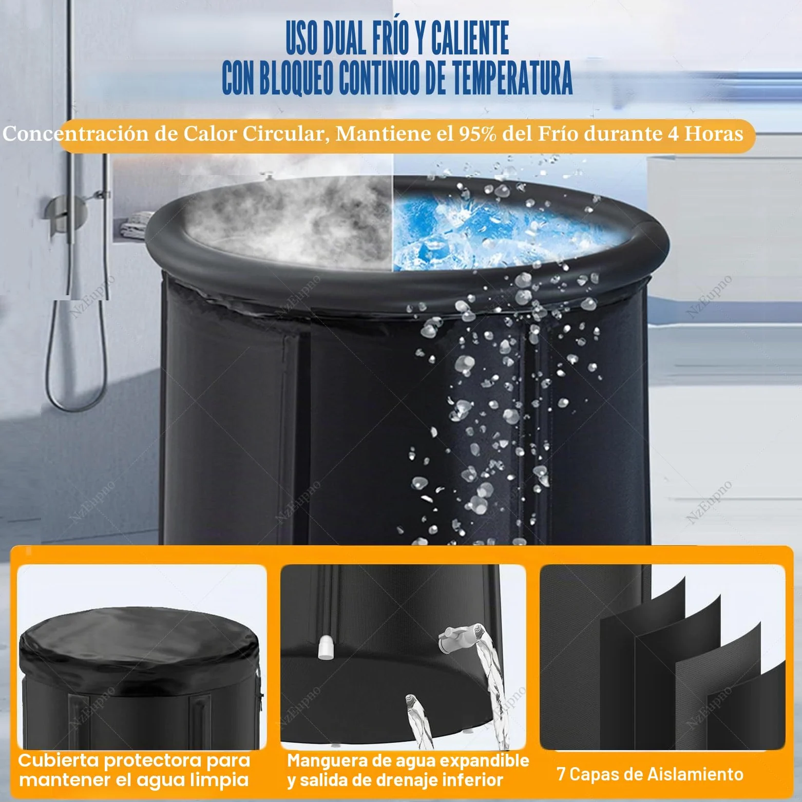 Kit de bañera de inmersión fría con bomba y filtro integrados, enfriador de baño de hielo para terapia fría, enfriador de agua mejorado y cápsula de hielo para una recuperación mejorada