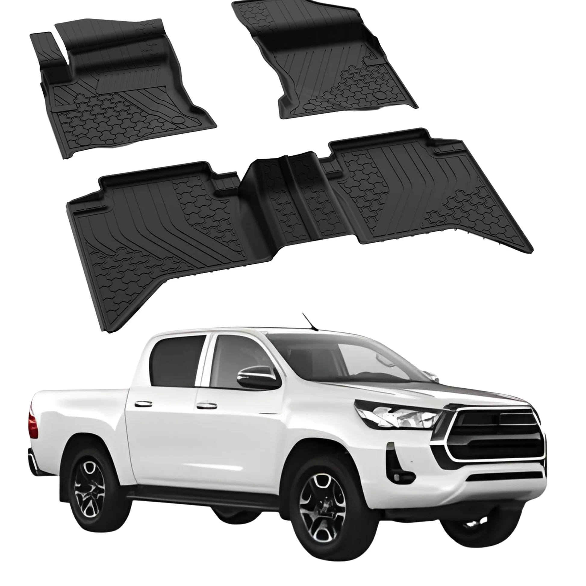 Sahler Alfombrillas de Coche compatibles con Toyota Hilux 2015-2025 | 4.5D Premium TPE Goma Antideslizante Alfombrillas de Goma Impermeable Coche Coche Negro