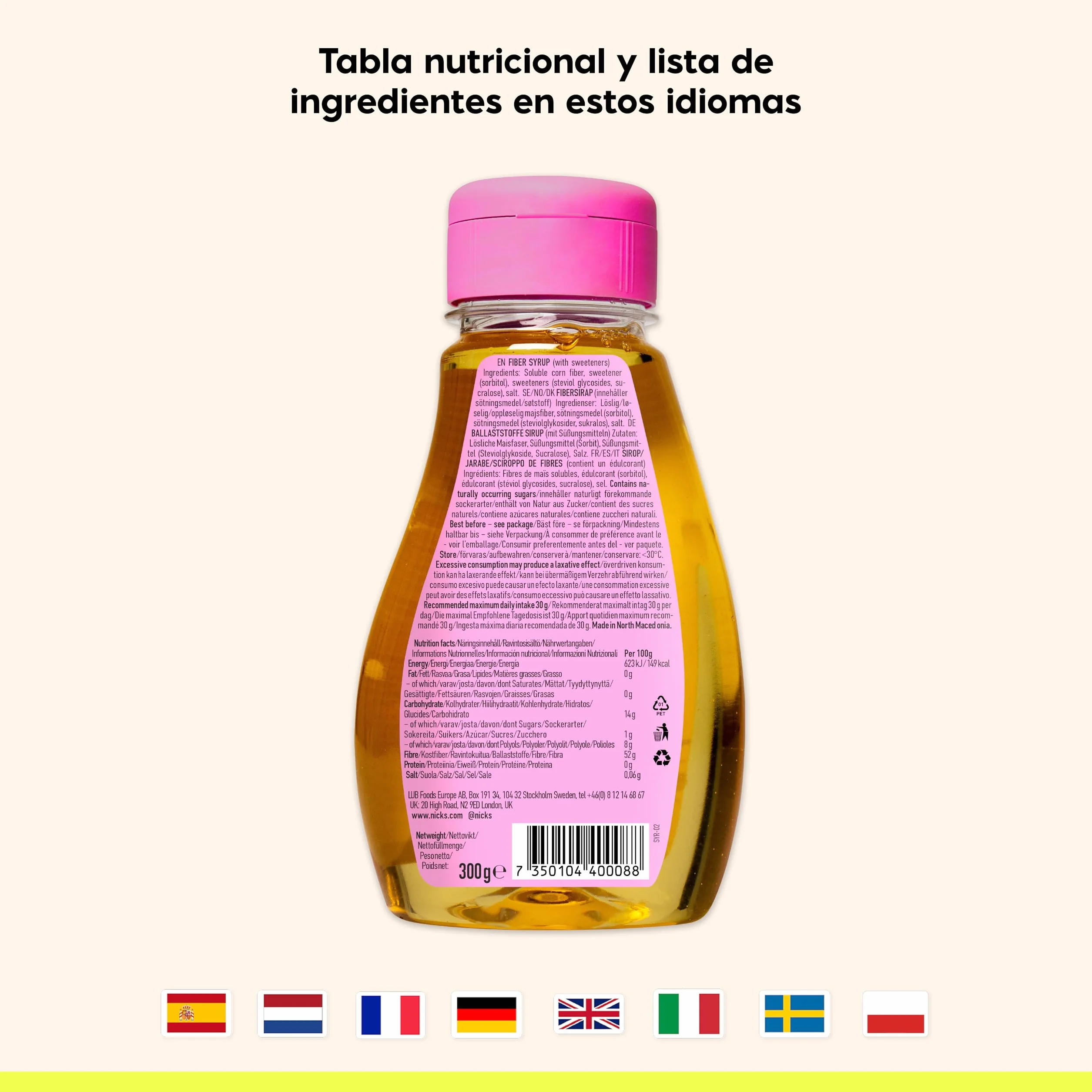NICKS Fiber Syrup 300g Jarabe de fibra sin azúcar añadido