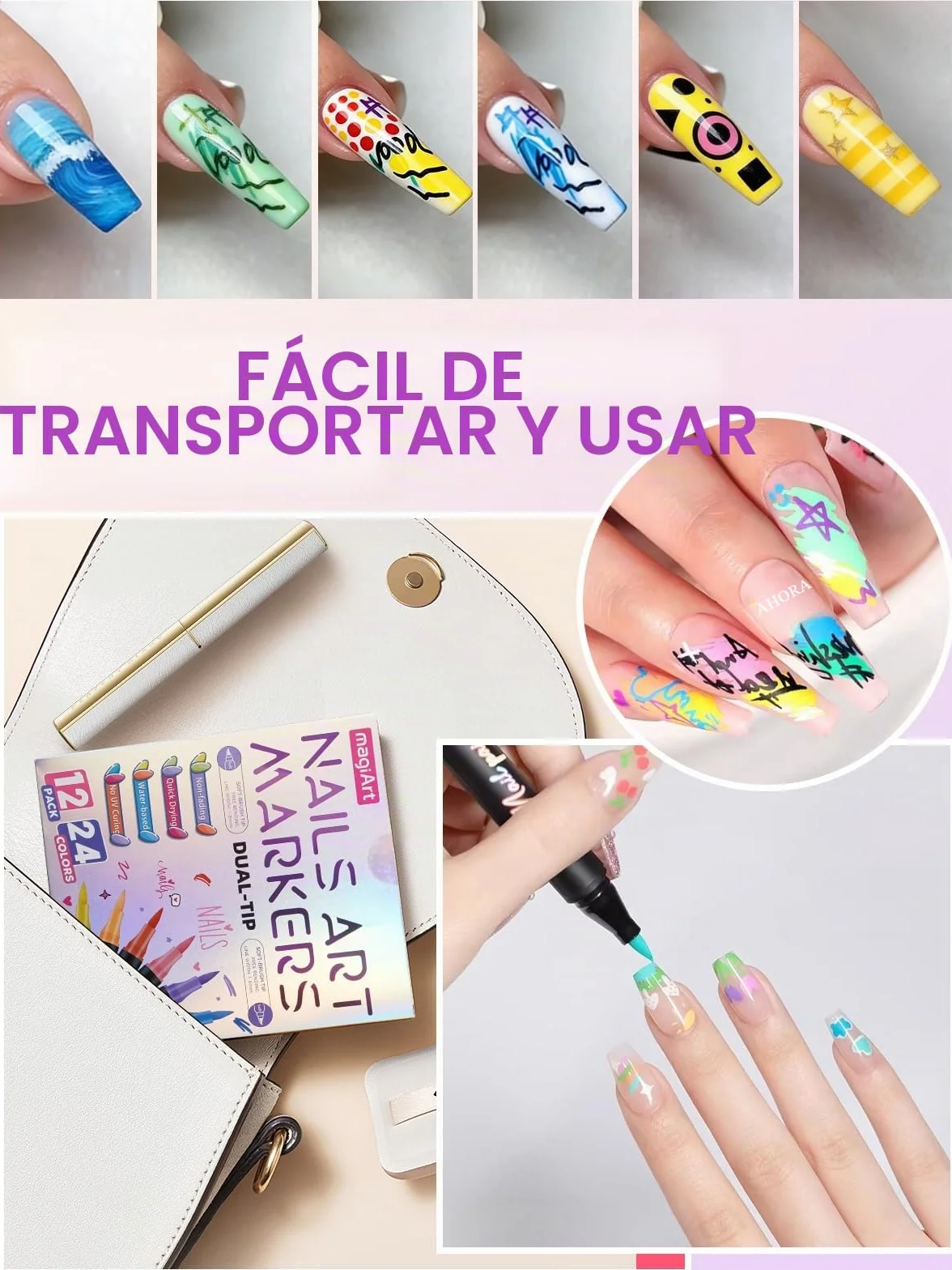 Bolígrafos de Arte de Uñas 3D Set de 12 Rotuladores de Pintura y Grafiti Herramientas de Manicura DIY