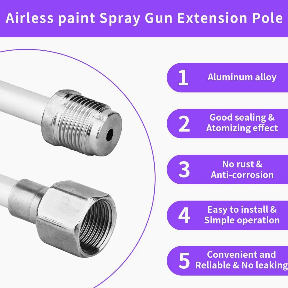 Juego de 5 postes de extensión, extensiones de punta de pistola de pulverización sin aire, poste de extensión de punta de pistola de pintura sin aire, para varita de pistola de pintura