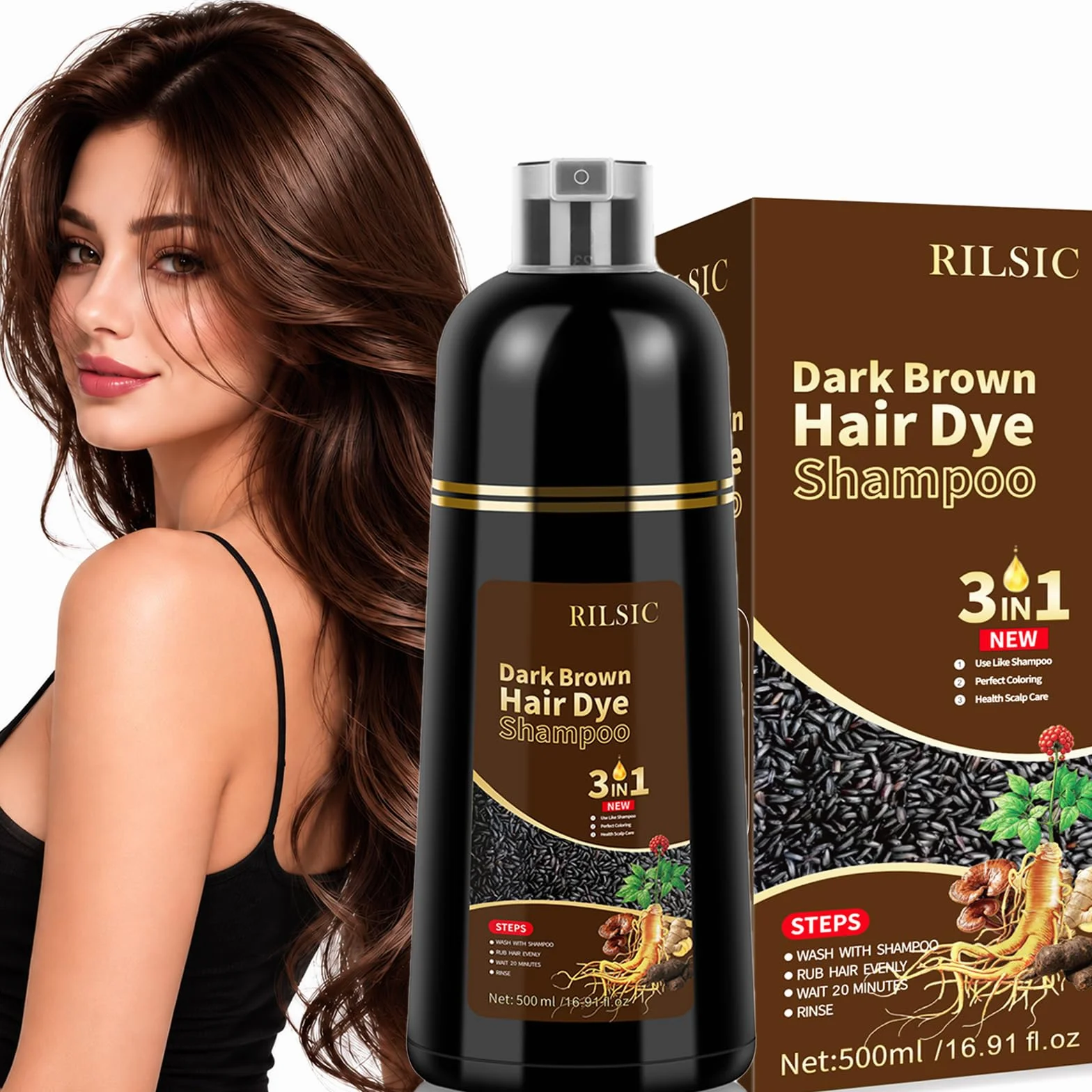 Champú Color Castaño Oscuro 500ml Tinte para Cabello Negro