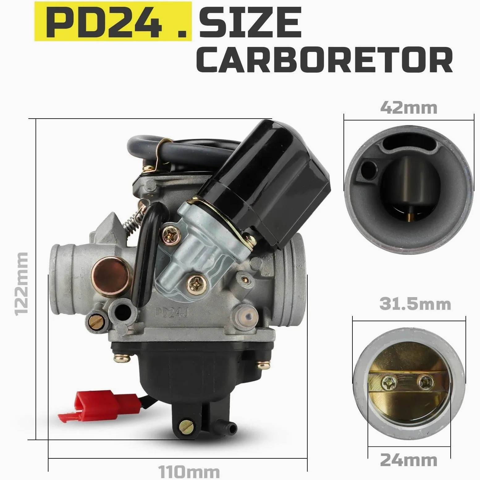 Carburador Power Carb Carburador PD para GY6 Motocicleta Motor 125cc 150cc con Válvula Drenaje Metal Carburador Potente 24mm
