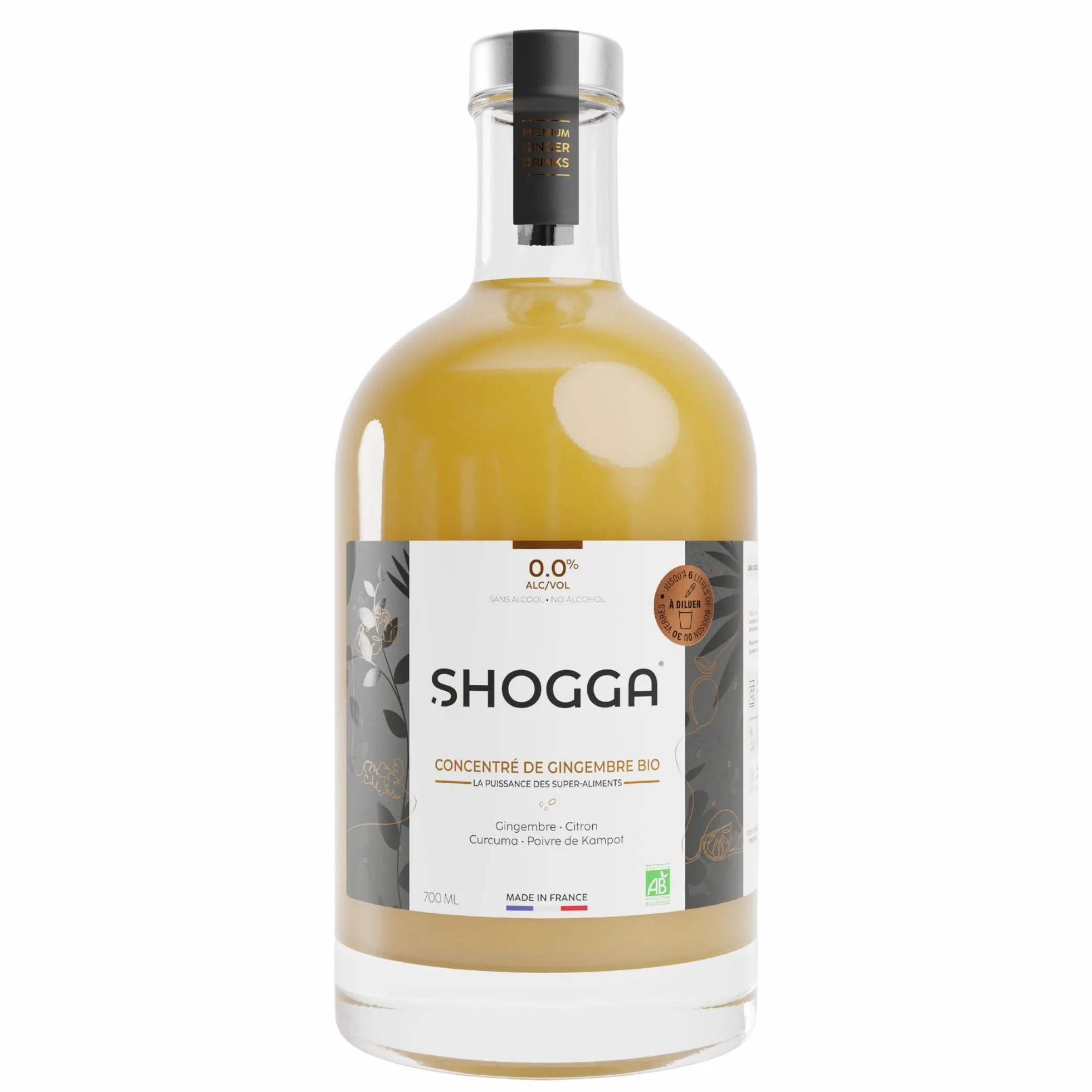 SHOGGA Concentrado de Jengibre Ecológico 200 ml Bebida Premium sin Alcohol 12 Superalimentos