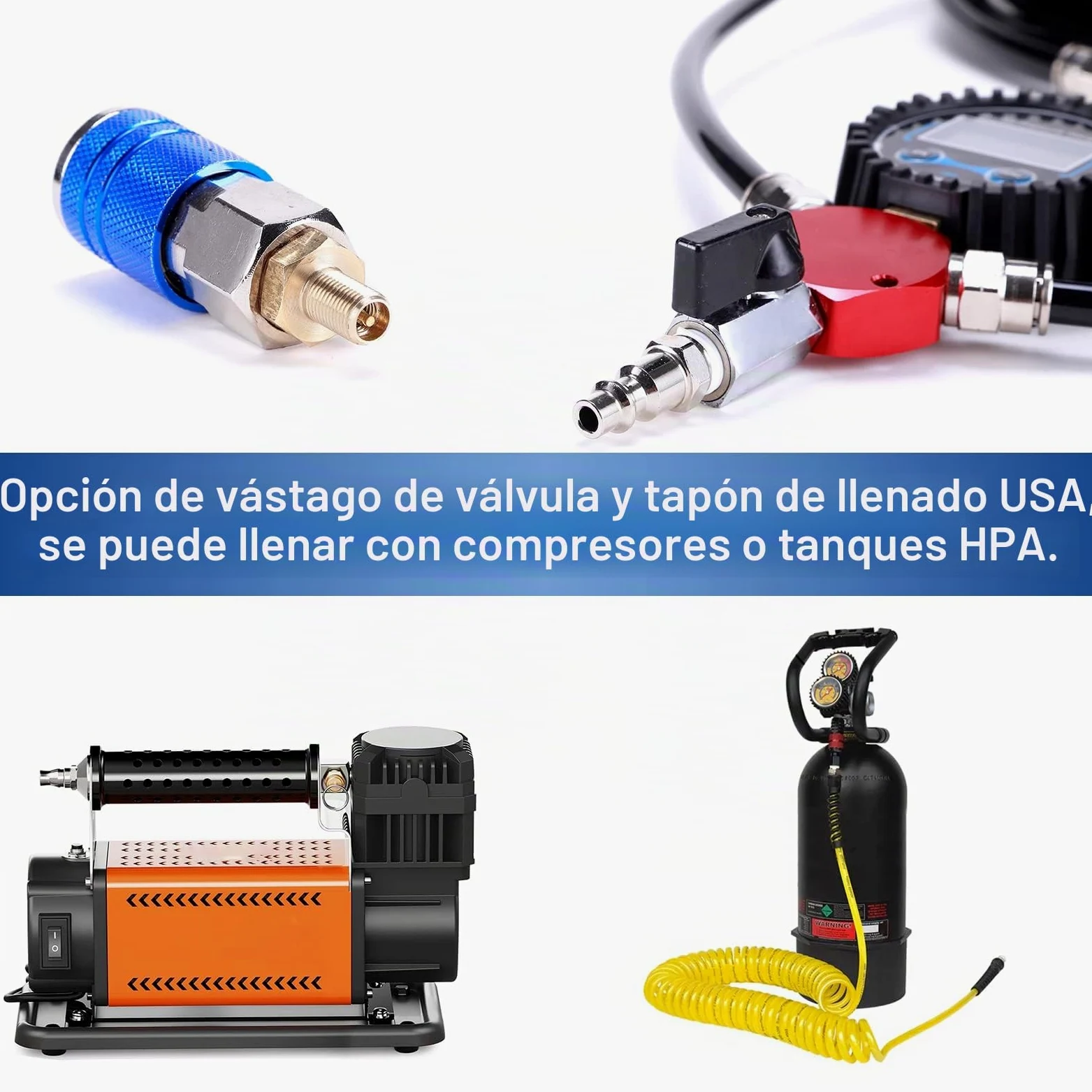 Sistema de inflado de neumáticos de 4 vías con 4 mandriles de aire de flujo cerrado, medidor digital de presión de neumáticos para automóviles, camiones, vehículos todoterreno, compatible con tanques