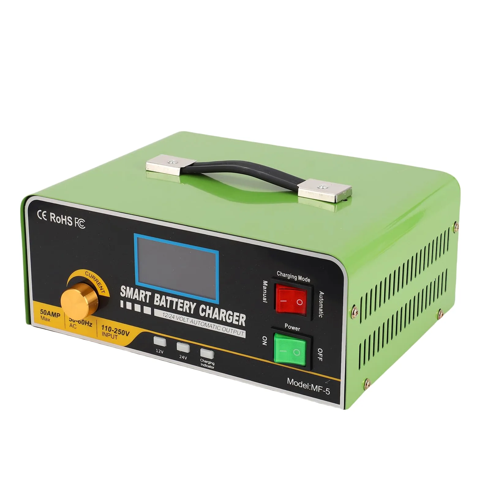 Cargador de Batería Inteligente 12V 50A 24V 30A Mantenedor y Desulfatador Completamente Automático para Baterías Marinas de Automóviles, Barcos, Vehículos Recreativos con Pantalla (Enchufe