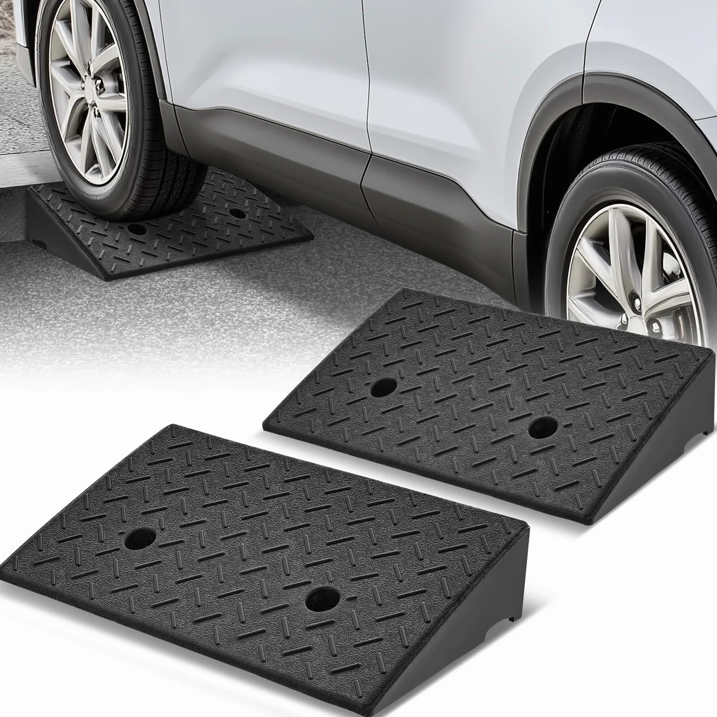 Auto Dynasty Rampas de goma, rampa de entrada de 4.3 pulgadas de altura de elevación, rampa de entrada de acera de 2 toneladas de capacidad de 4500 libras/2 toneladas para coches, camiones,