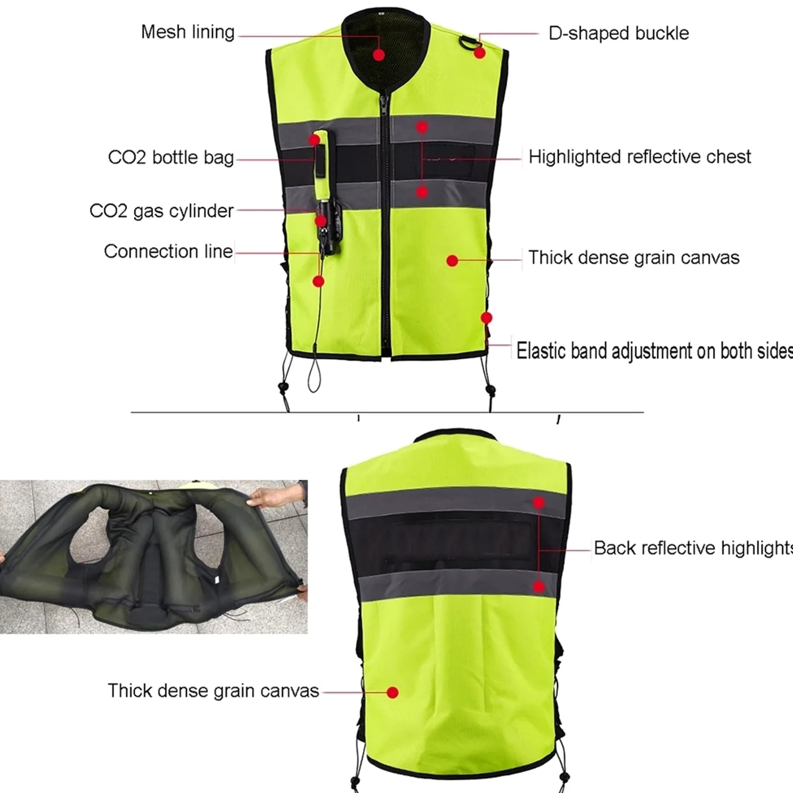 Adecuado for Chalecos De Airbag De Motocicleta for Hombres/mujeres Motocross Air-Bag Chaqueta Con Tira Reflectante(Green,Large)