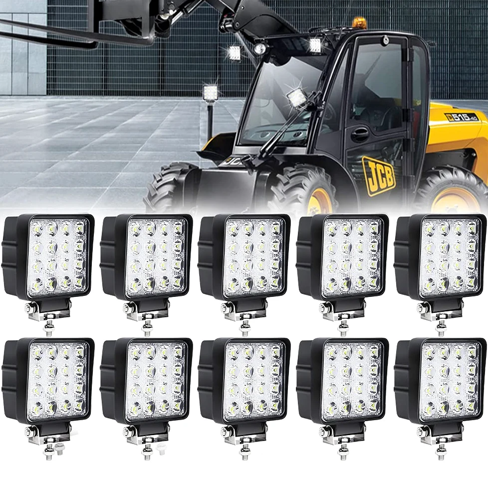 Sonnewelt 48W Faro de Trabajo, Focos LED Tractor 12V- 24V, Faros adicionales Offroad, IP67 Impermeable Luz antiniebla para Focos de Coche para SUV, ATV, UTV, Off-Road, Camión, Moto, Barco (10 piezas)