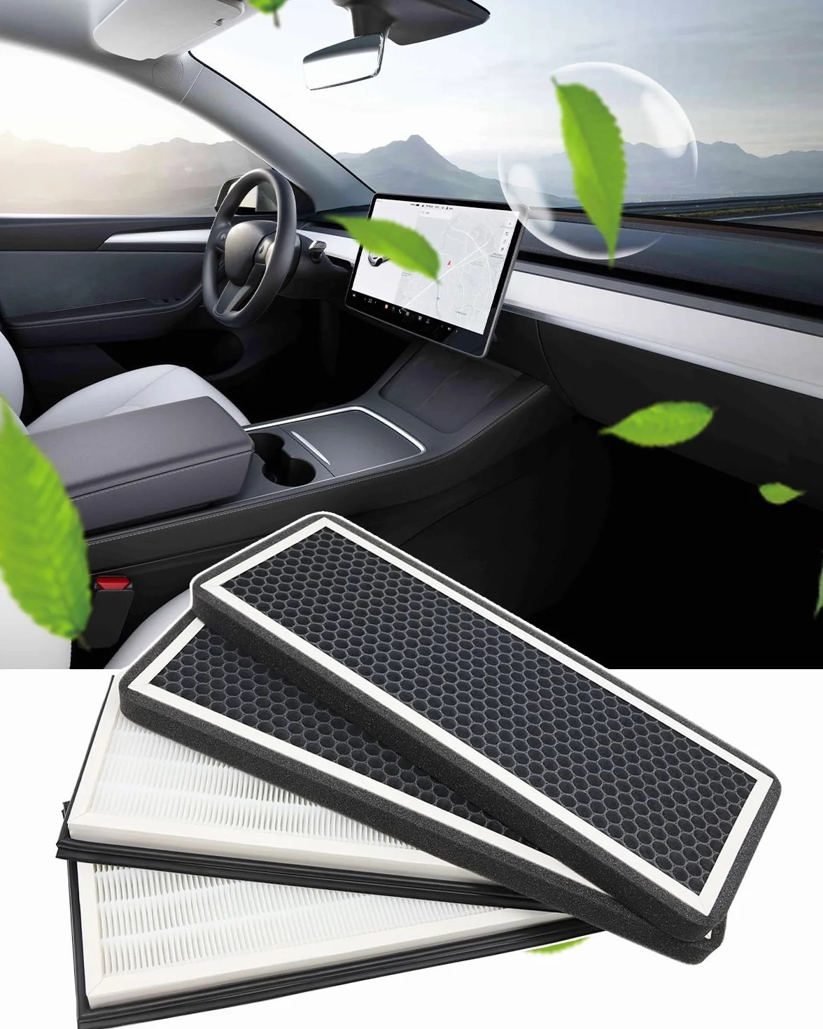KKTR-CAR Filtro de aire Hepa externo con carbón activado para Tesla Model Y, modo de recirculación externa, filtro de aire de repuesto para el modo de biodefensa de Model Y (2019-2024) (4 piezas).
