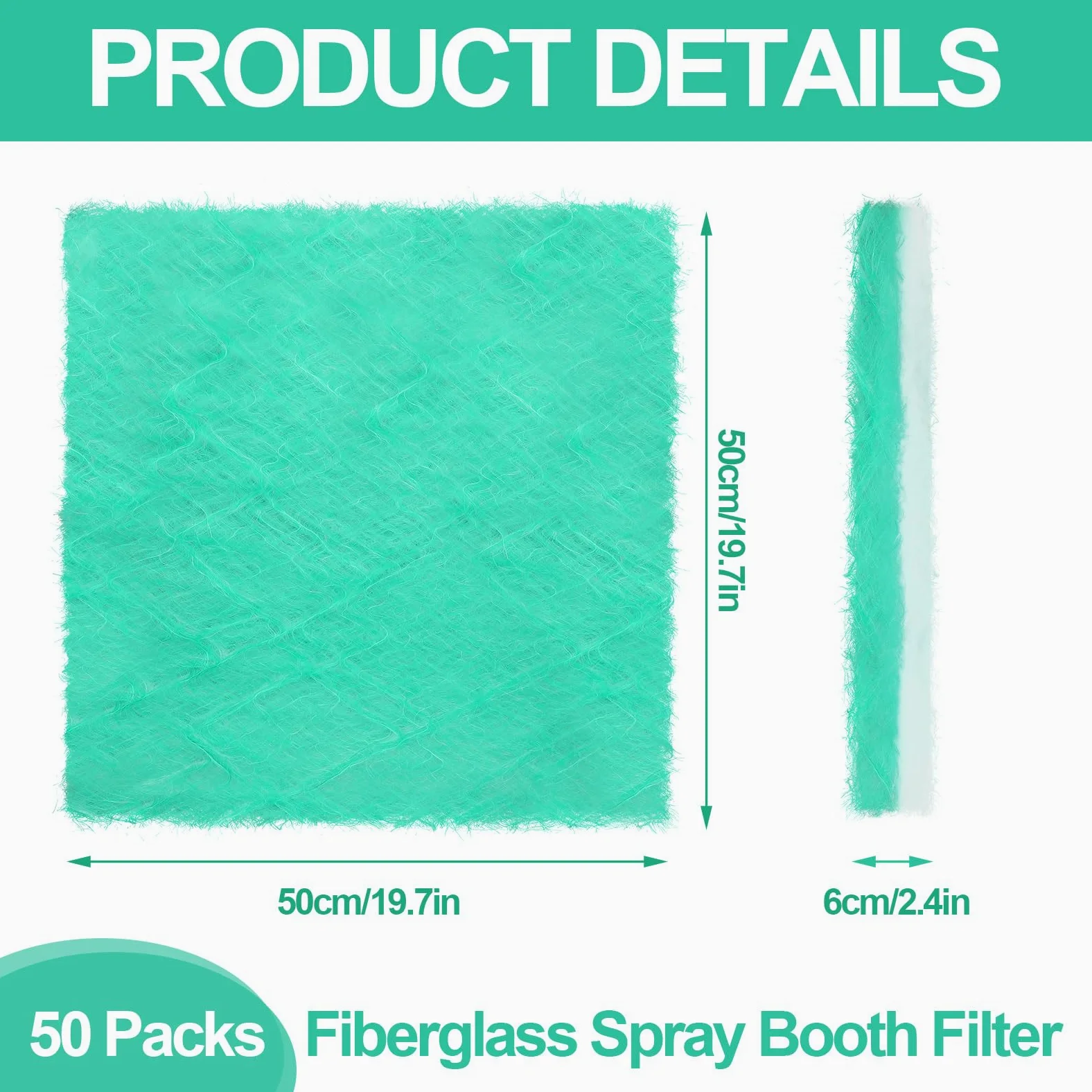 Motipuns Paquete de 50 filtros de escape para cabina de pintura, filtros de cabina de pintura en aerosol de fibra de vidrio, filtro de cabina de pulverización de aerógrafo resistente para cabina de