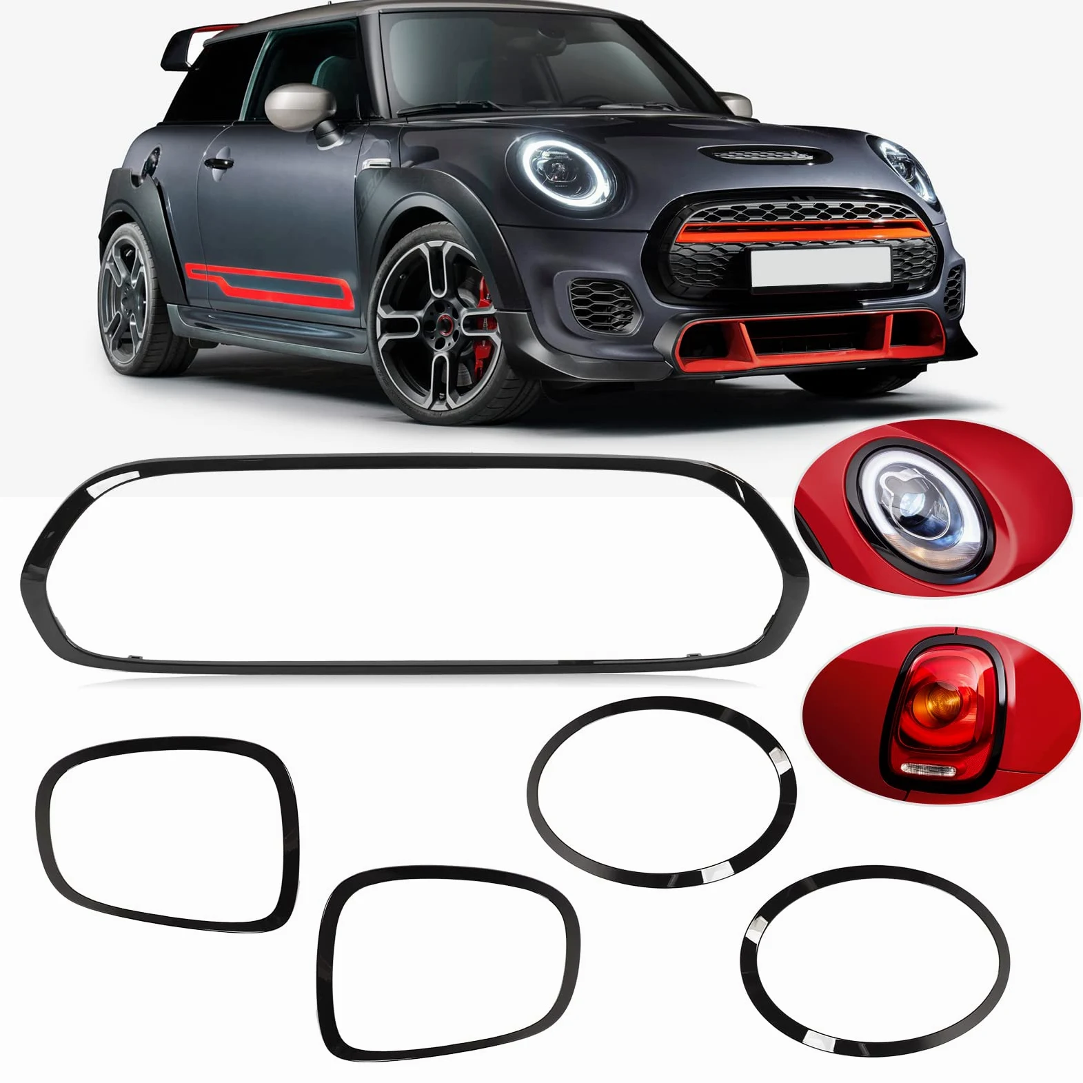 KIMISS Embellecedor de Faros F56, Embellecedor de Faros Mini F55 F56 F57 One S JCW 2014 en la Rejilla Delantera, Embellecedor Envolvente, Cubierta de Faros, Embellecedores, Cubierta de bis