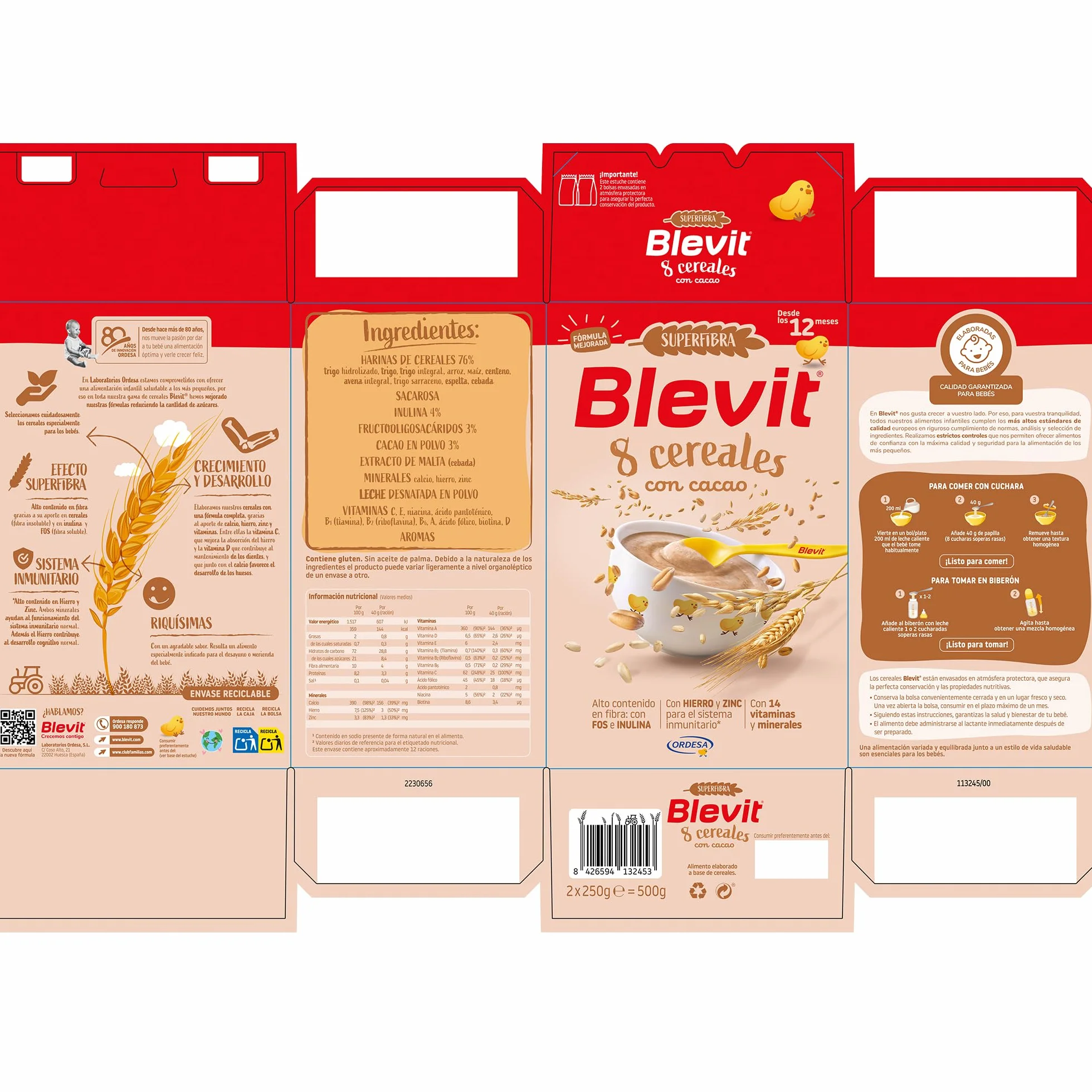 Blevit Superfibra 8 Cereales con Cacao 500g Papilla para Bebé desde 12 Meses