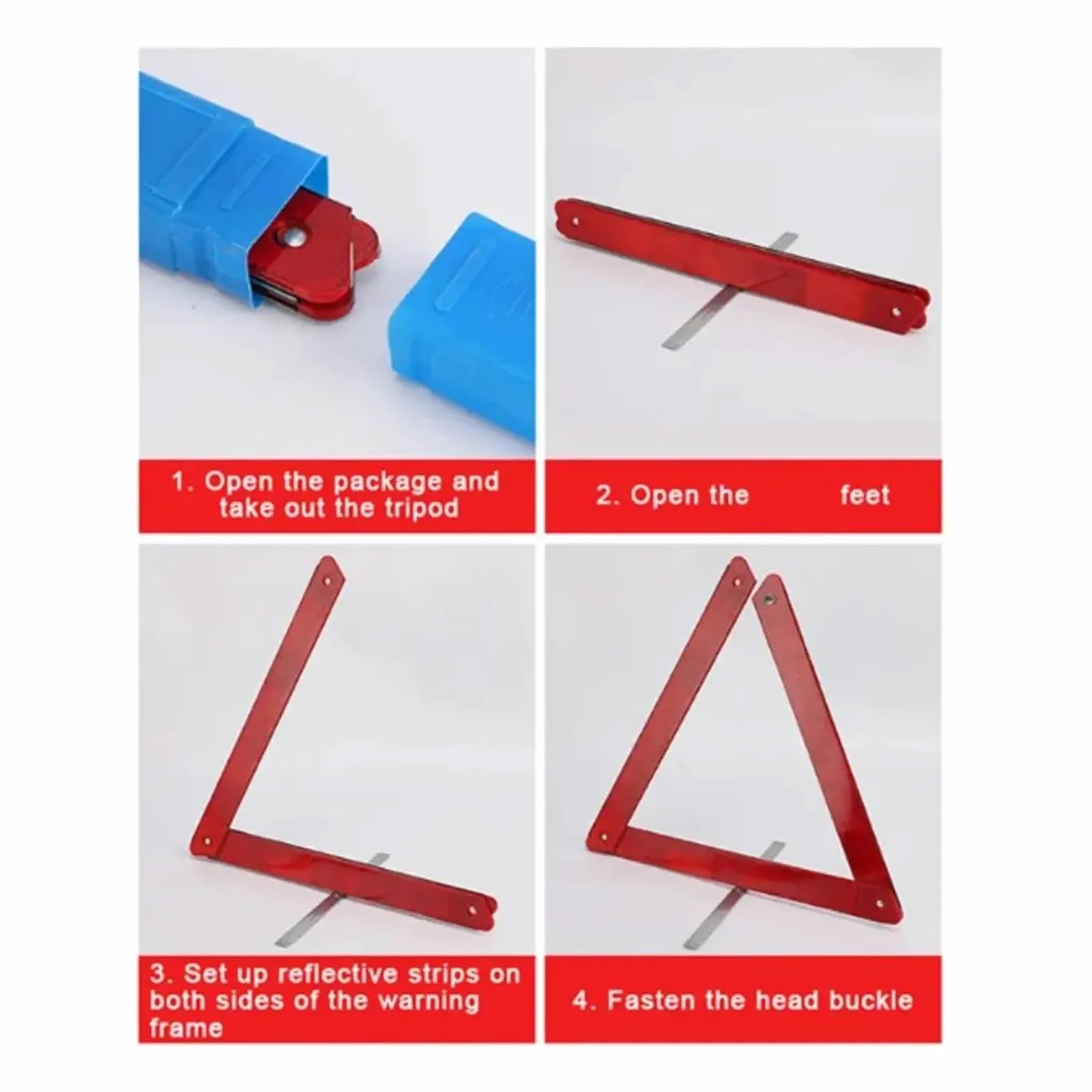 Triángulo Reflectante de Advertencia Emergencia, Soporte Metal, señal Parada plegada, triángulo, Juego 2 uds. Plegable para Advertencia