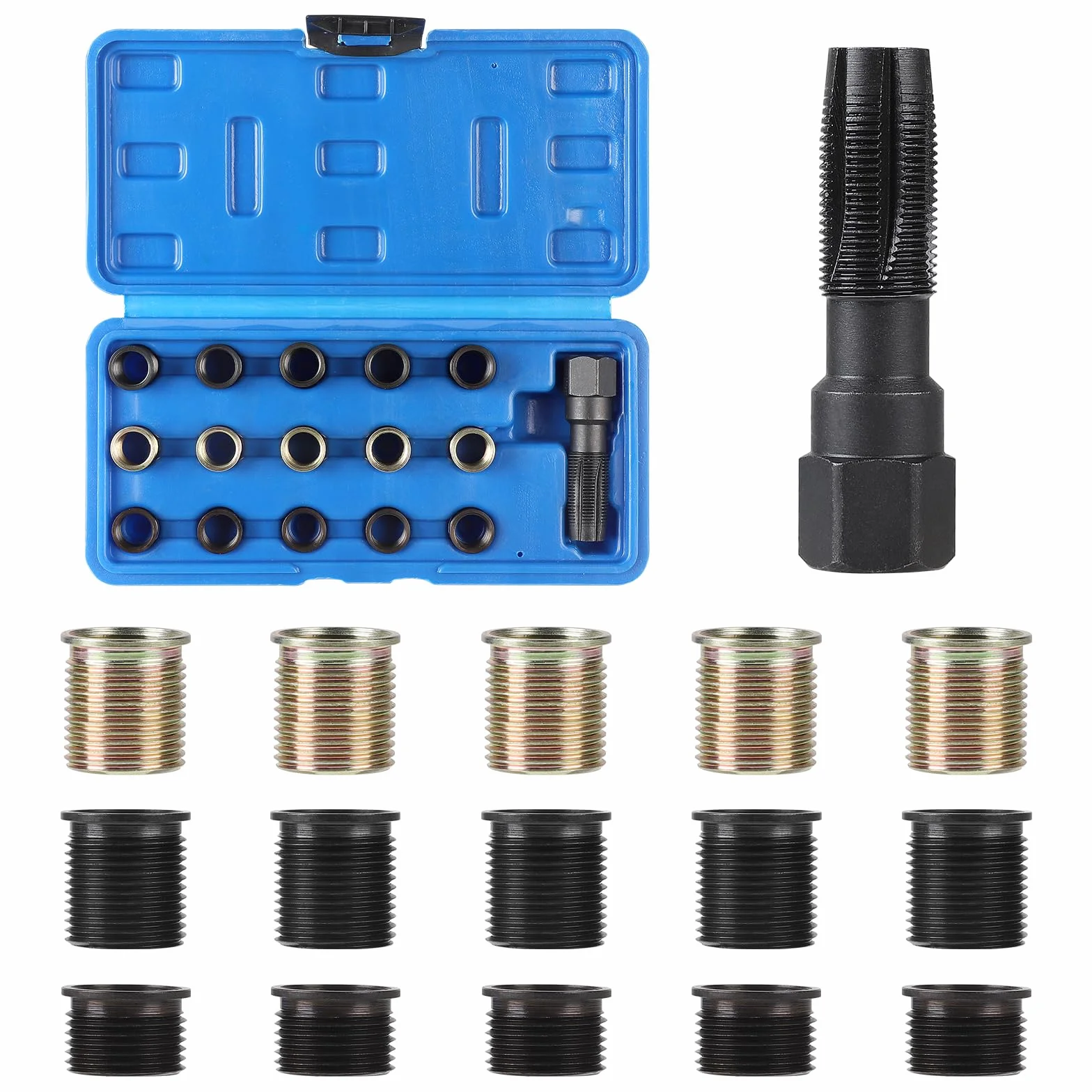 efuturetime 16 Piezas Kit de Reparación de Roscas de Bujías M14 X 1,25mm, Reparar Roscas de Bujías Dañadas en Culata Coches y Cortacéspedes Motores