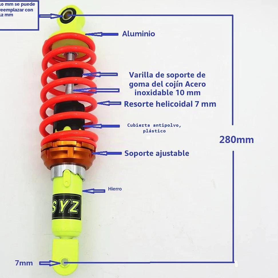 280mm amortiguador de suspensión trasera para moto Compatible con Honda Navi110 Dio50 Yamaha Bw's50 Aerox50 100 Jog50 etc 50cc 100cc 125CC scooter