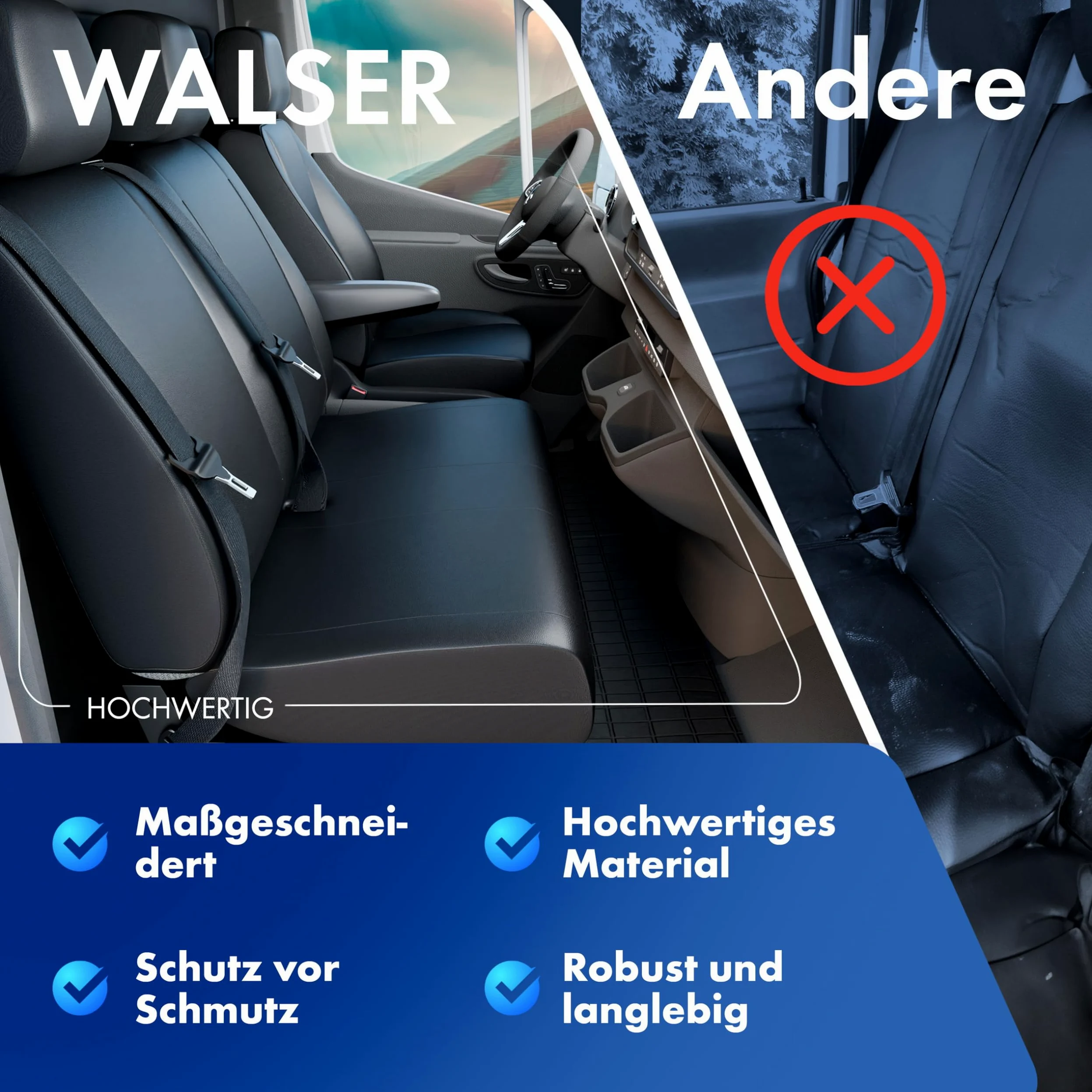 WALSER 11542 Funda de asiento de coche ajuste de transportador, funda de asiento de imitación de cuero antracita compatible con Ford Transit Connect, pasajero de doble plaza