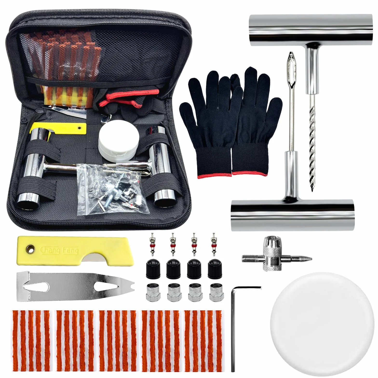kit profesional de reparación de pinchazos 45 pcs para coche, moto y todoterreno, neumático antipinchazos, mechas y clavos, para emergencias en carretera y montaña
