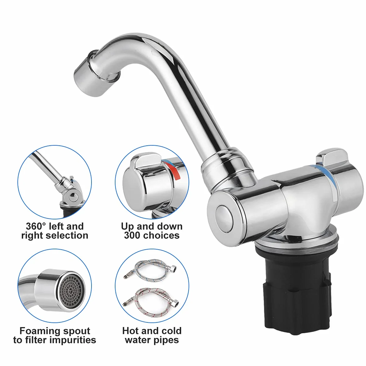 Grifo de Agua, Grifo de Cocina de Rosca G1 / 2in, Herramienta de Lavabo de Salida De Agua Fría Caliente, Aleación de Zinc 360 Grifo de Rotación Ajustable para RV Caravan Cocina Baño Autocaravanas