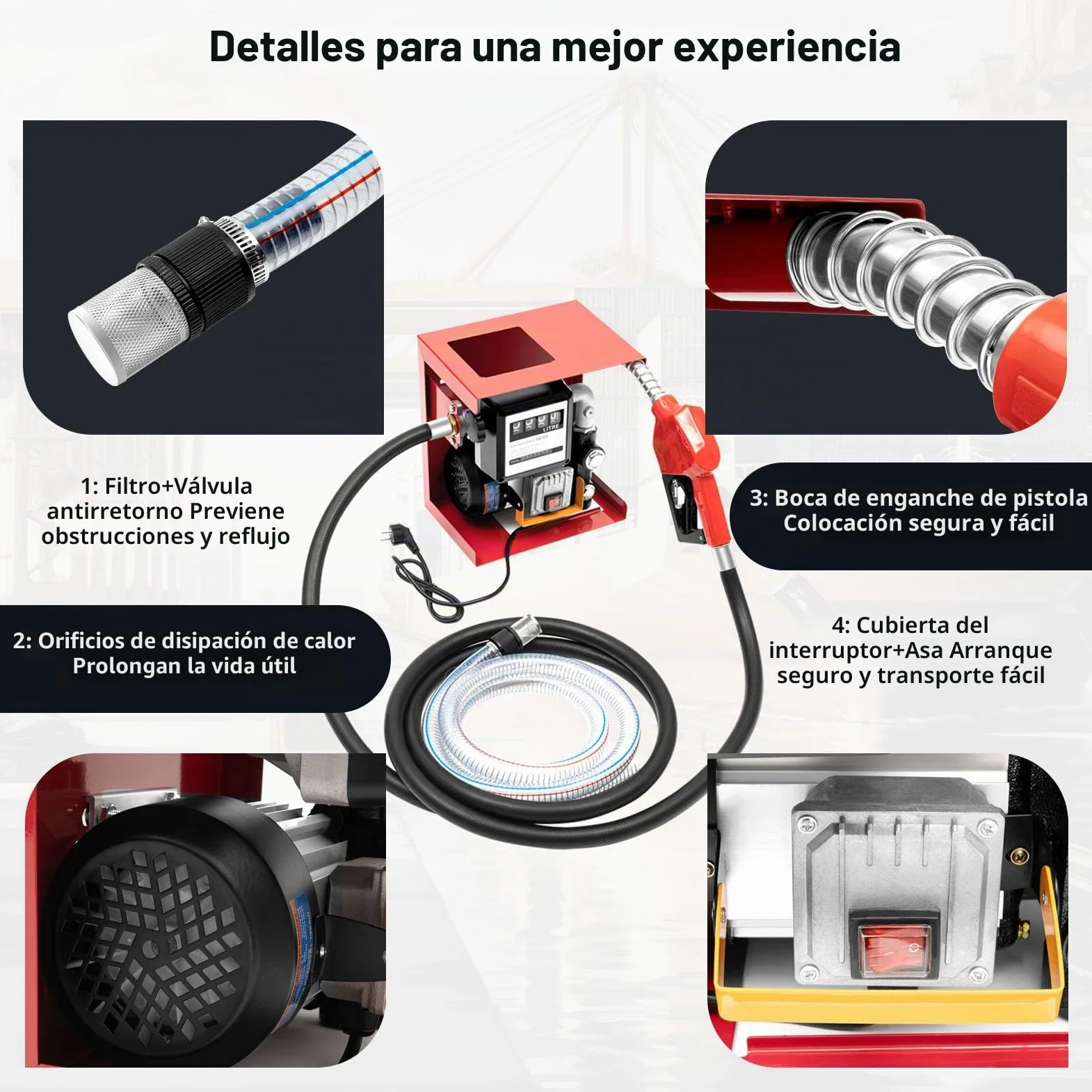 Bomba Aceite Trasvase Gasoil 60l/min 550W Bomba Trasvase Gasoil, 220V Bomba para Trasvase de Combustible con Manguerasy Pistola de Dispensación