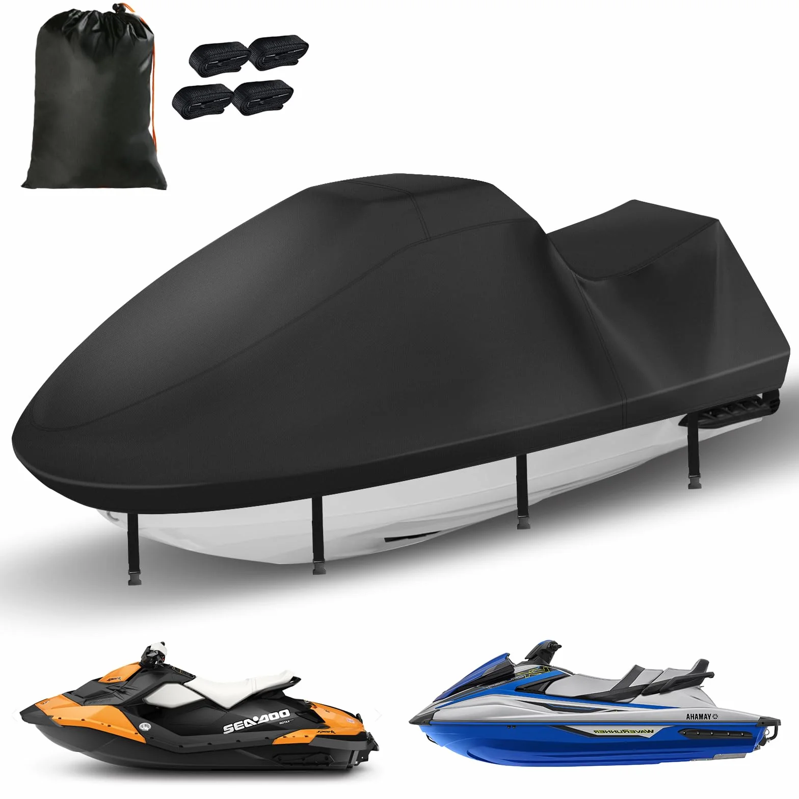 Funda para moto acuática 420D resistente al agua de 3 plazas, cubierta Waverunner mejorada con 2 rejillas de ventilación, 4 hebillas resistentes al viento, funda universal para todo tipo de clima para