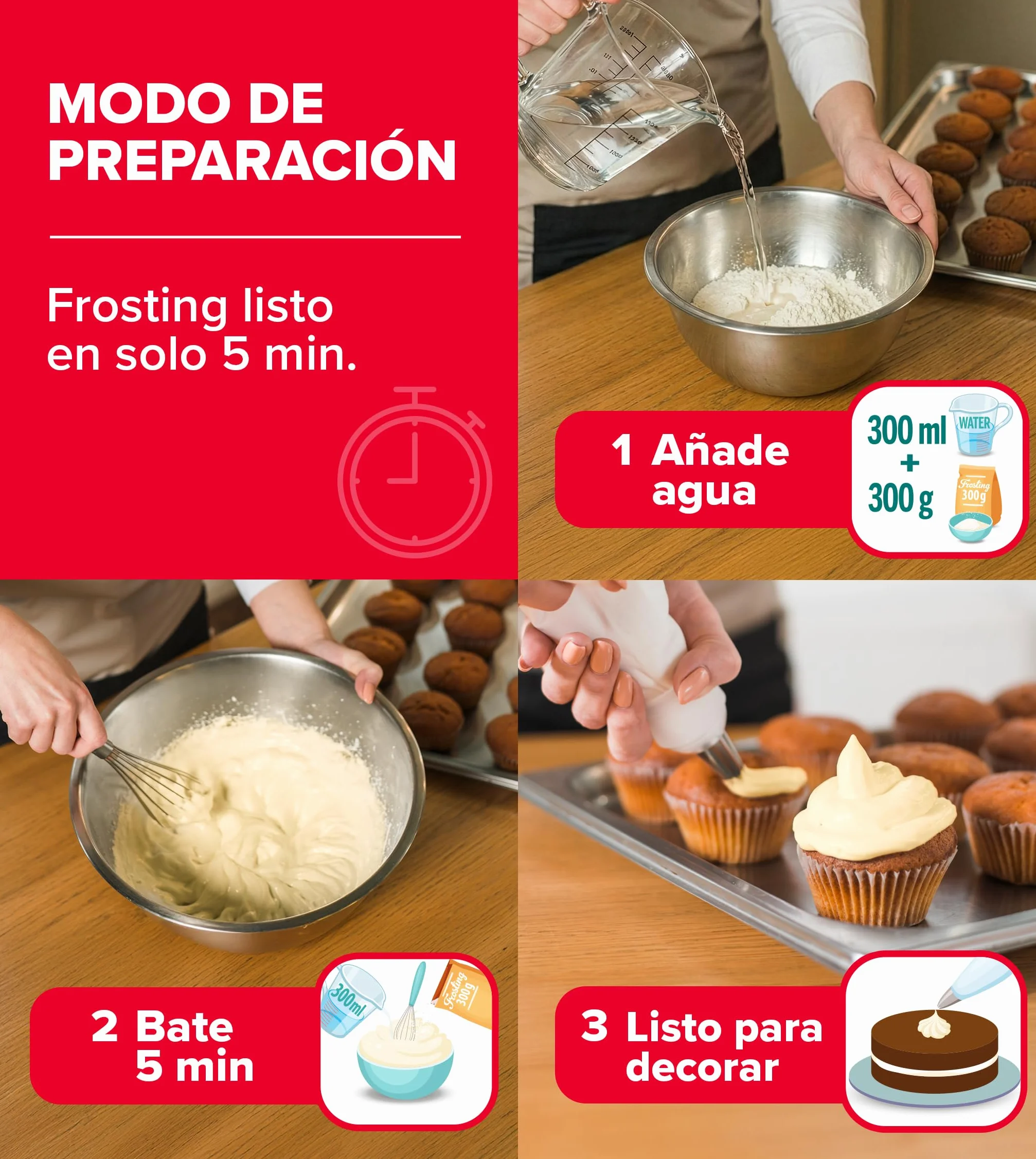 dekora Preparado en polvo para crema sabor vainilla Frosting Buttercream 300 g sin gluten