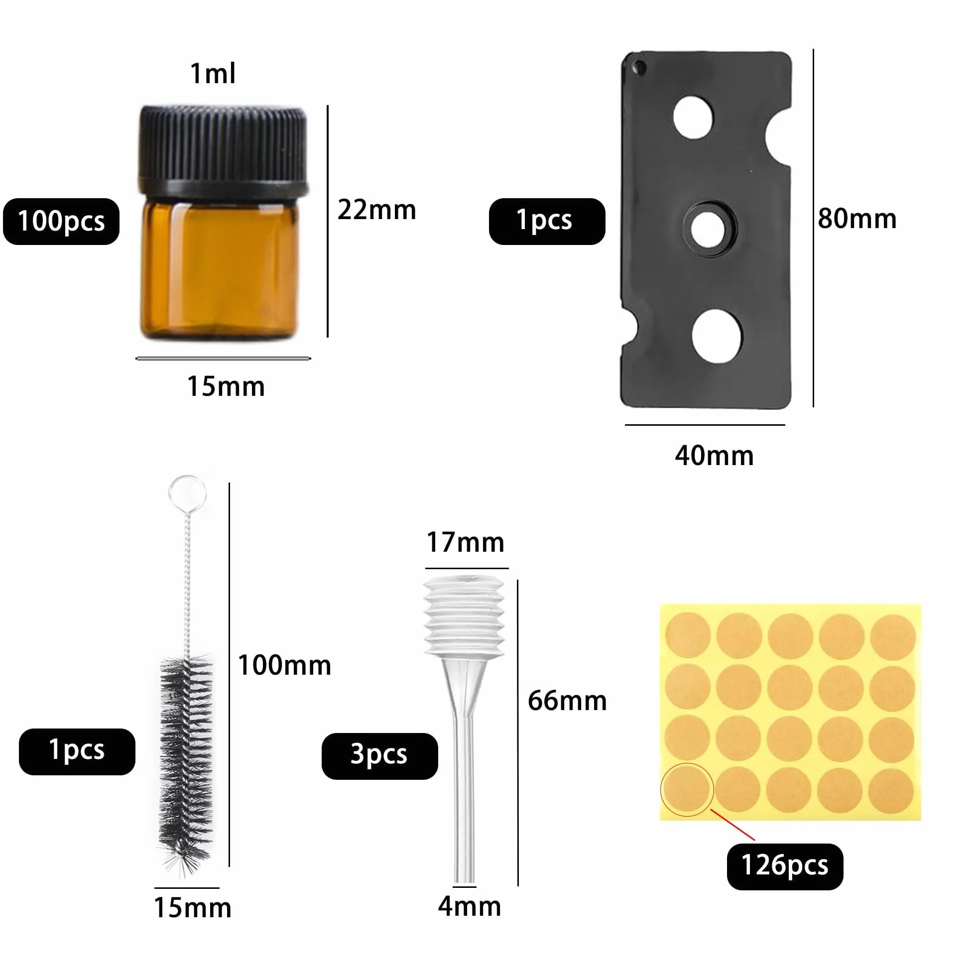Botellas de cristal ámbar 1 ml mini con pincel y cortador para aceites esenciales