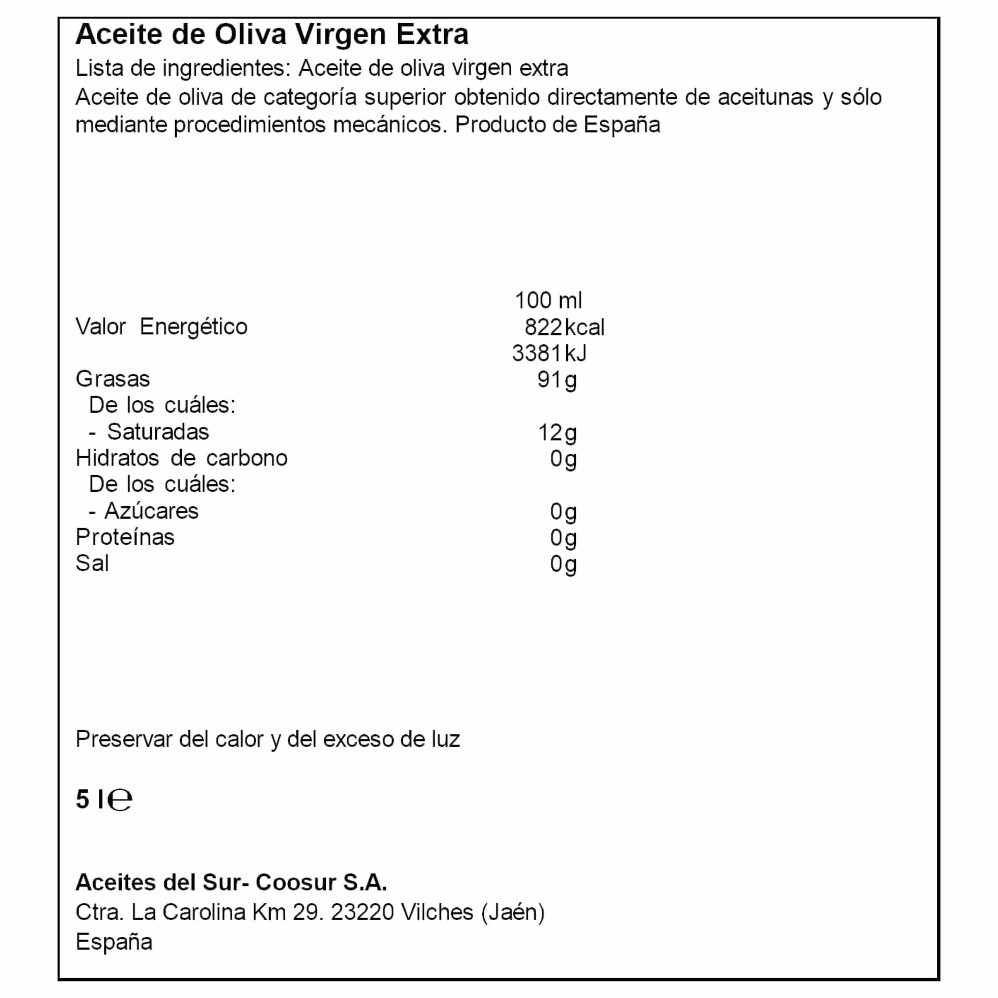 Aceite de Oliva Virgen Extra Garrafa 5 L Guillén